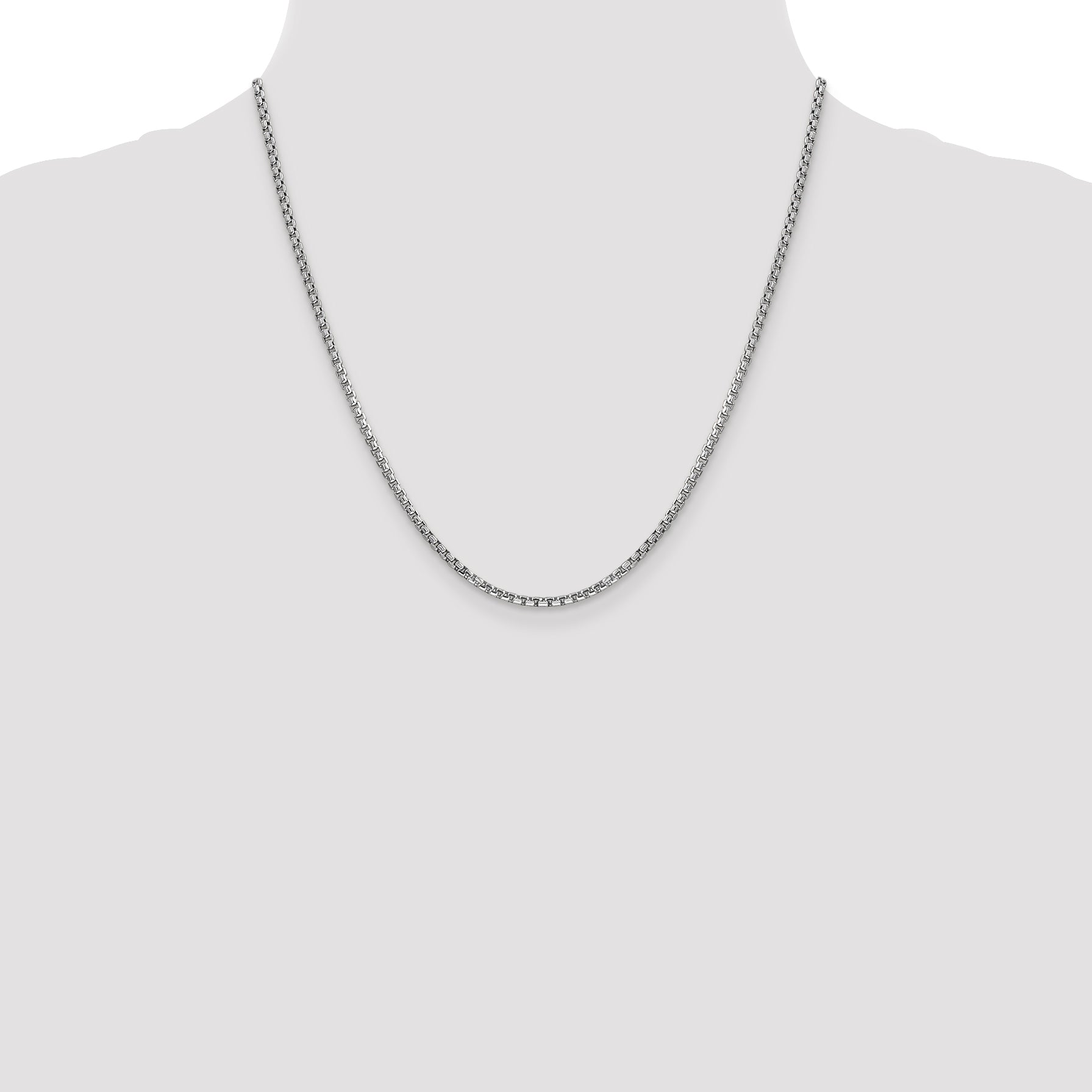 14K White Gold 20 inch 2.45mm Semi-Solid Round Box with Lobster Clasp Chain