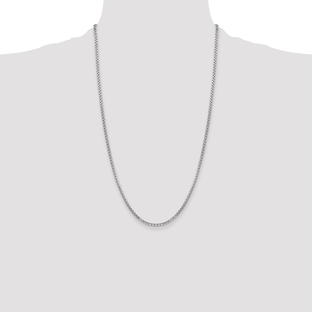 14K White Gold 26 inch 2.45mm Semi-Solid Round Box with Lobster Clasp Chain