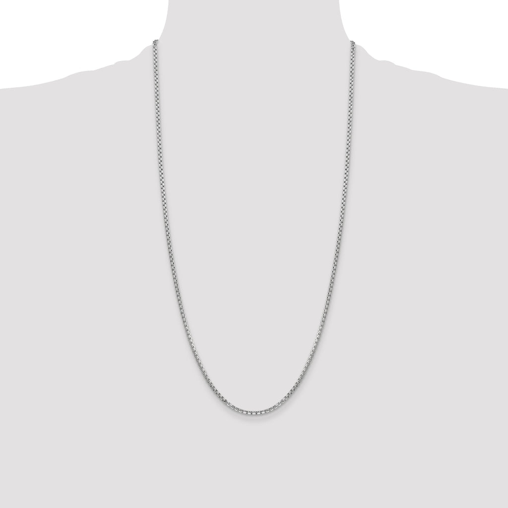 14K White Gold 28 inch 2.45mm Semi-Solid Round Box with Lobster Clasp Chain