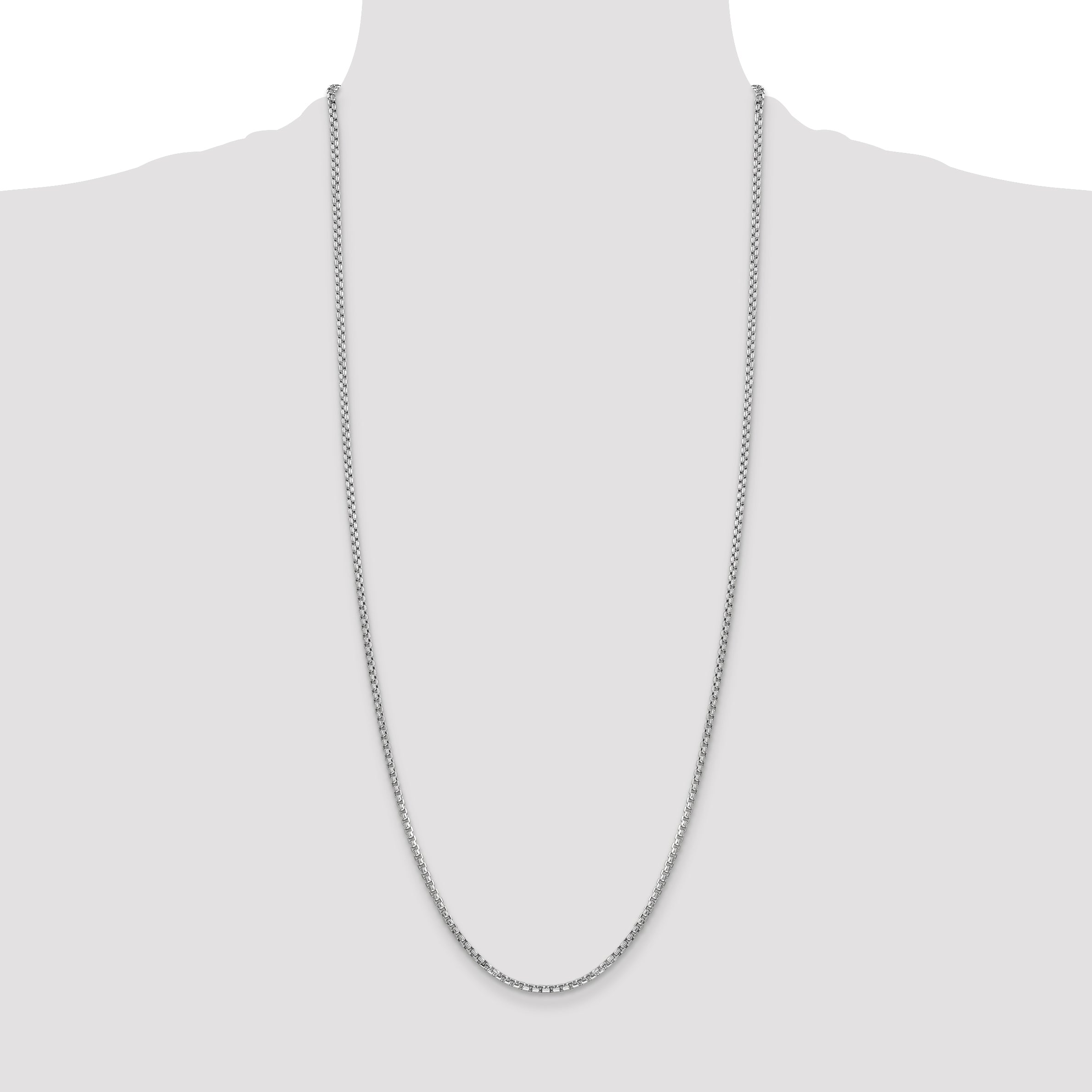14K White Gold 30 inch 2.45mm Semi-Solid Round Box with Lobster Clasp Chain