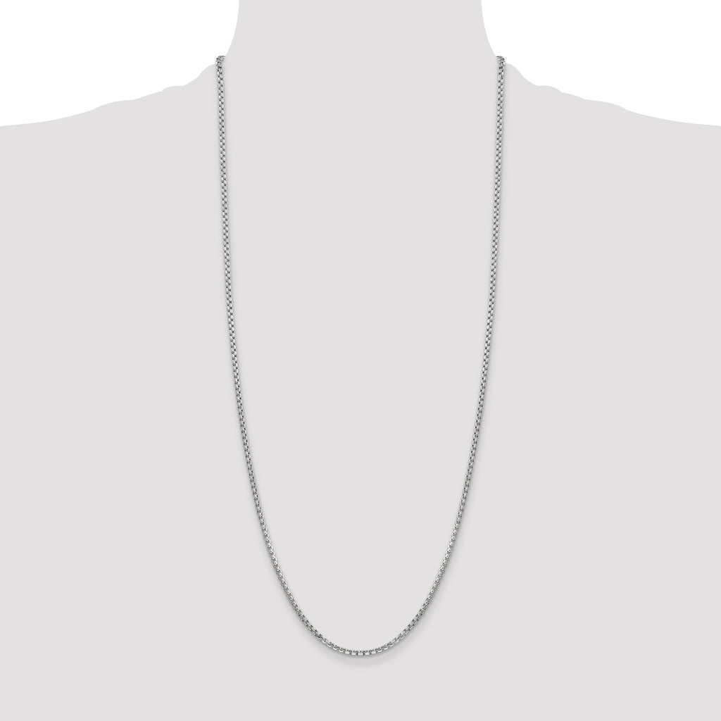 14K White Gold 30 inch 2.45mm Semi-Solid Round Box with Lobster Clasp Chain