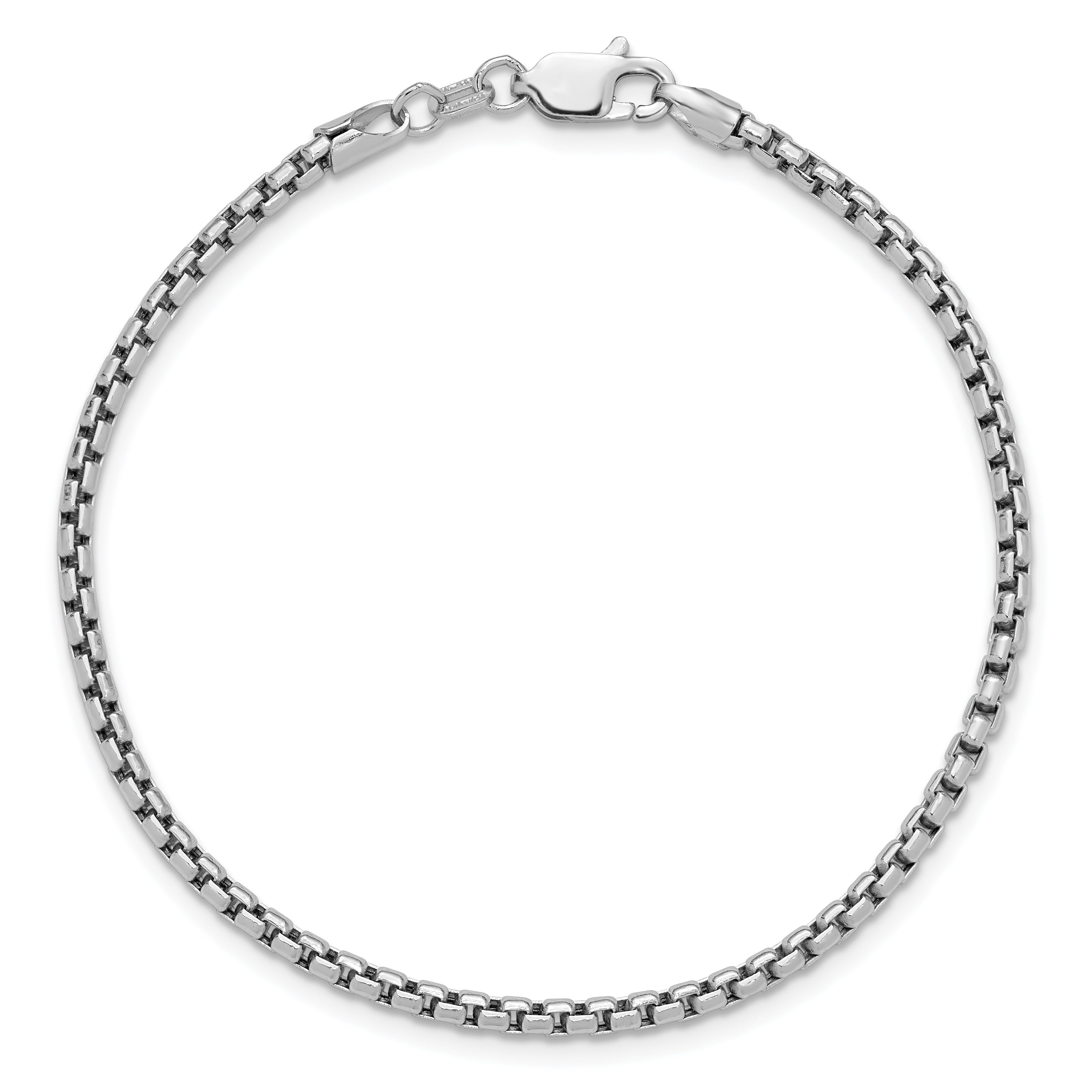 14K White Gold 8 inch 2.45mm Semi-Solid Round Box with Lobster Clasp Bracelet