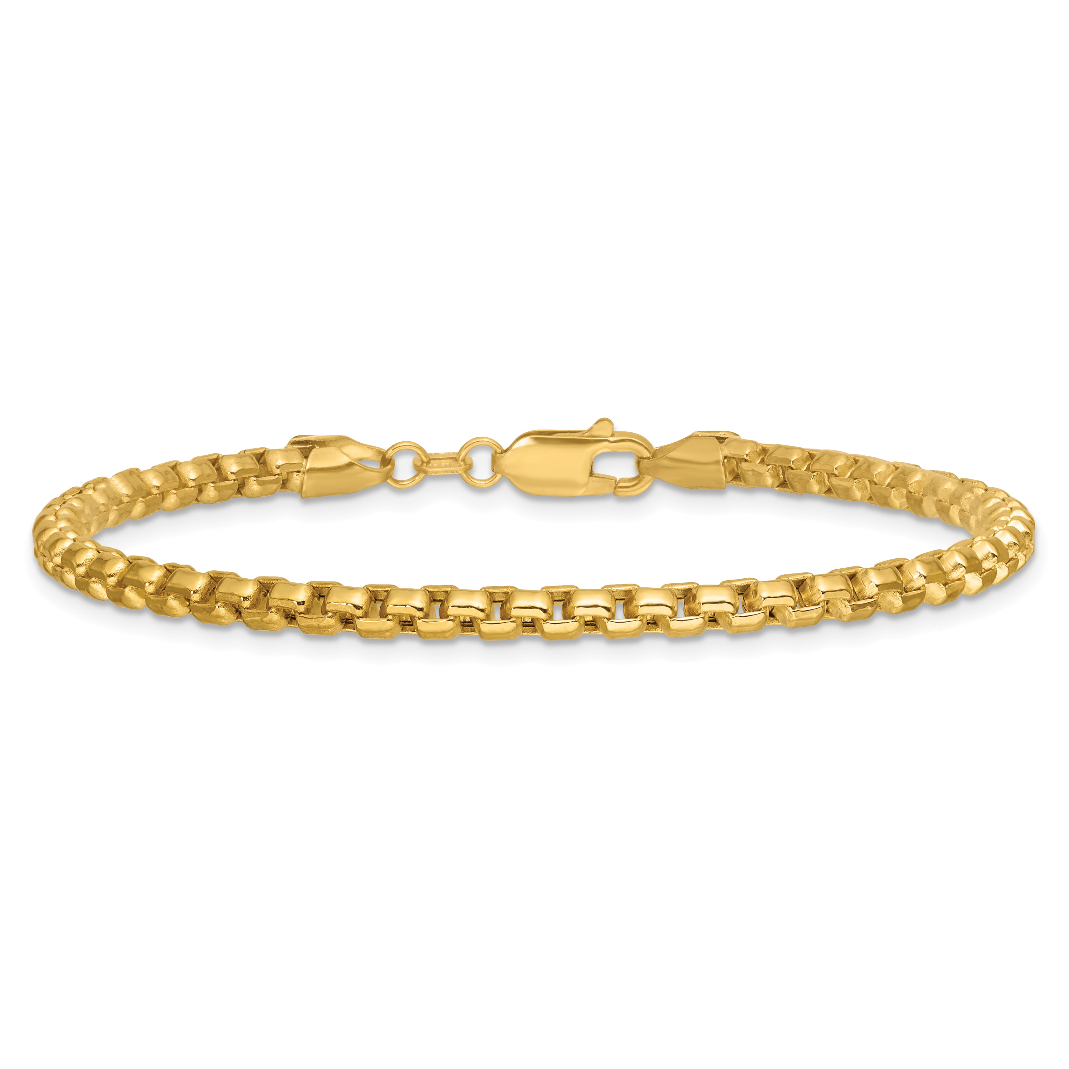 14K 8 inch 3.6mm Semi-Solid Round Box with Lobster Clasp Bracelet