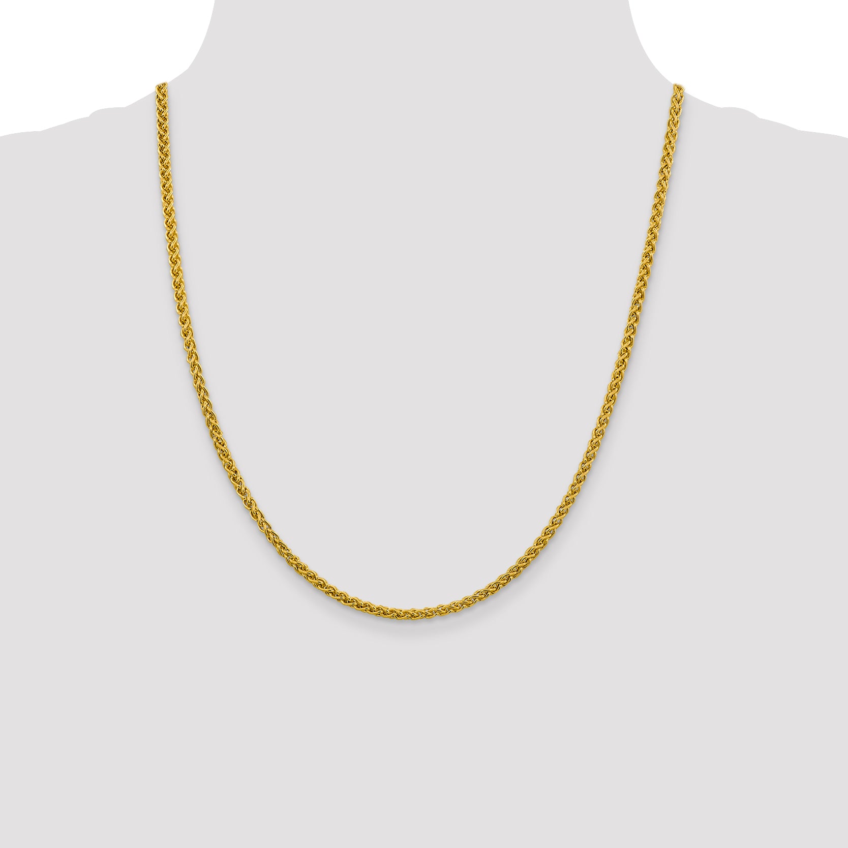 14K 22 inch 3.45mm Semi-Solid Wheat with Lobster Clasp Chain