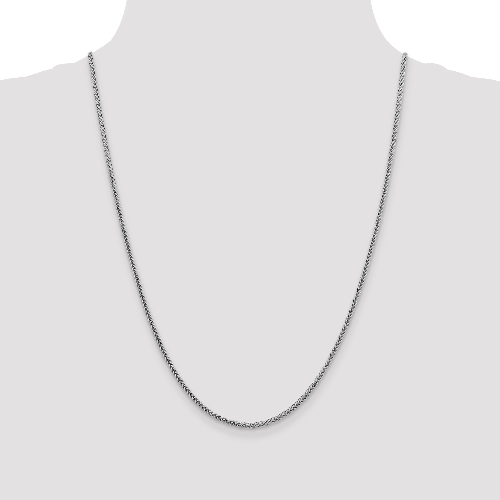 14K White Gold 24 inch 2.35mm Semi-Solid 3-Wire Wheat with Lobster Clasp Chain