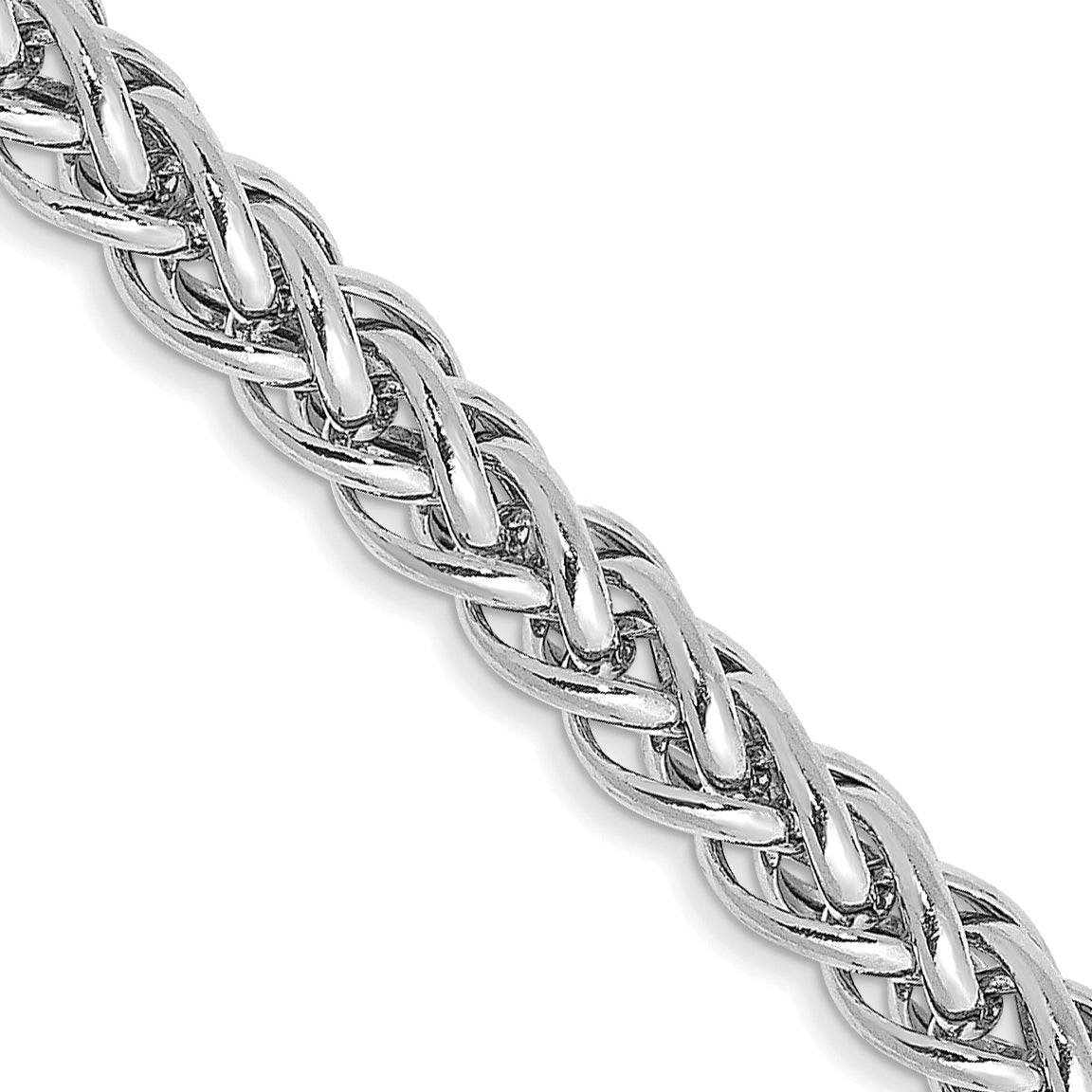 14K White Gold 24 inch 4.3mm Semi-Solid 3-Wire Wheat with Lobster Clasp Chain