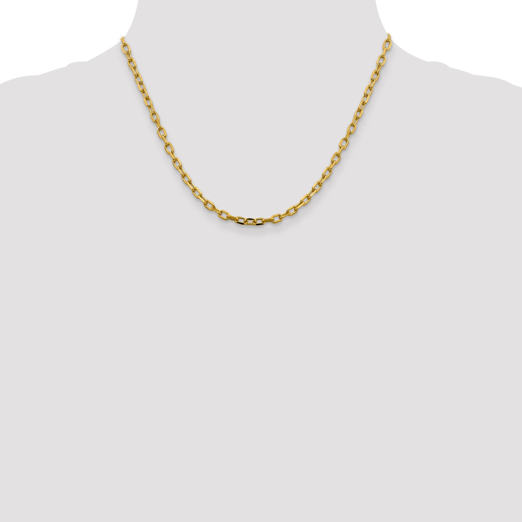 14K  18 inch 3.7mm Semi-Solid Diamond-cut Open Link Cable with Lobster Clasp Chain