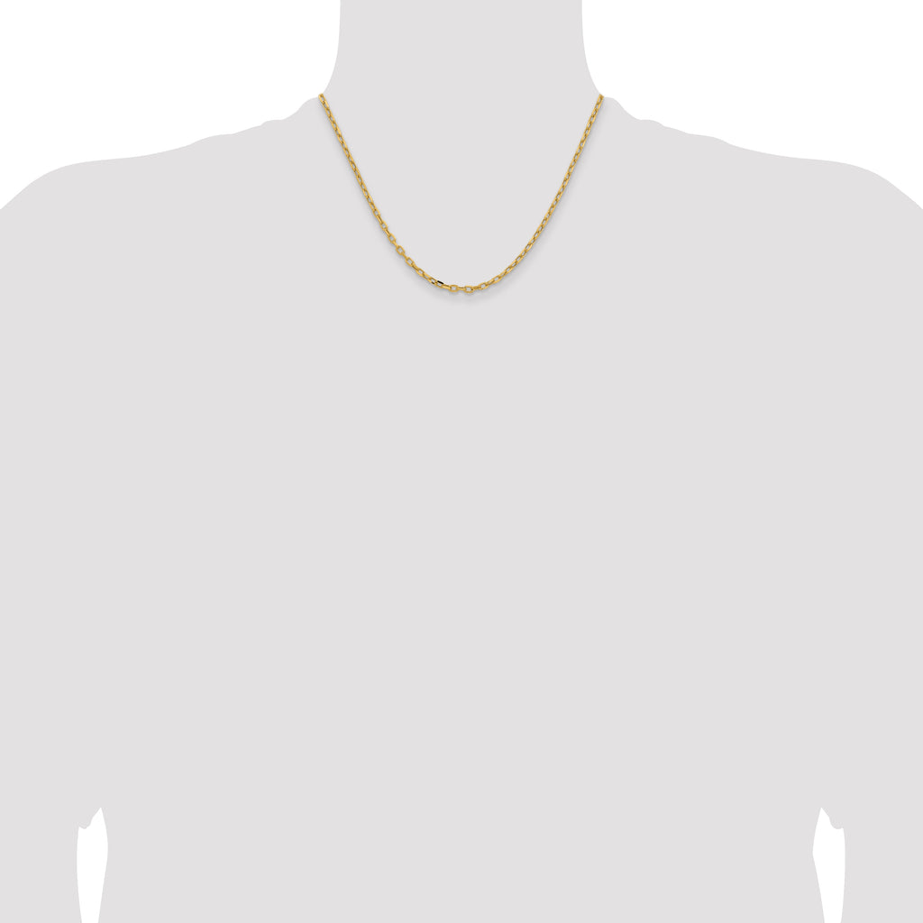 14K Yellow Gold 18 inch 3mm Semi-Solid Diamond-cut Open Link Cable with Lobster Clasp Chain