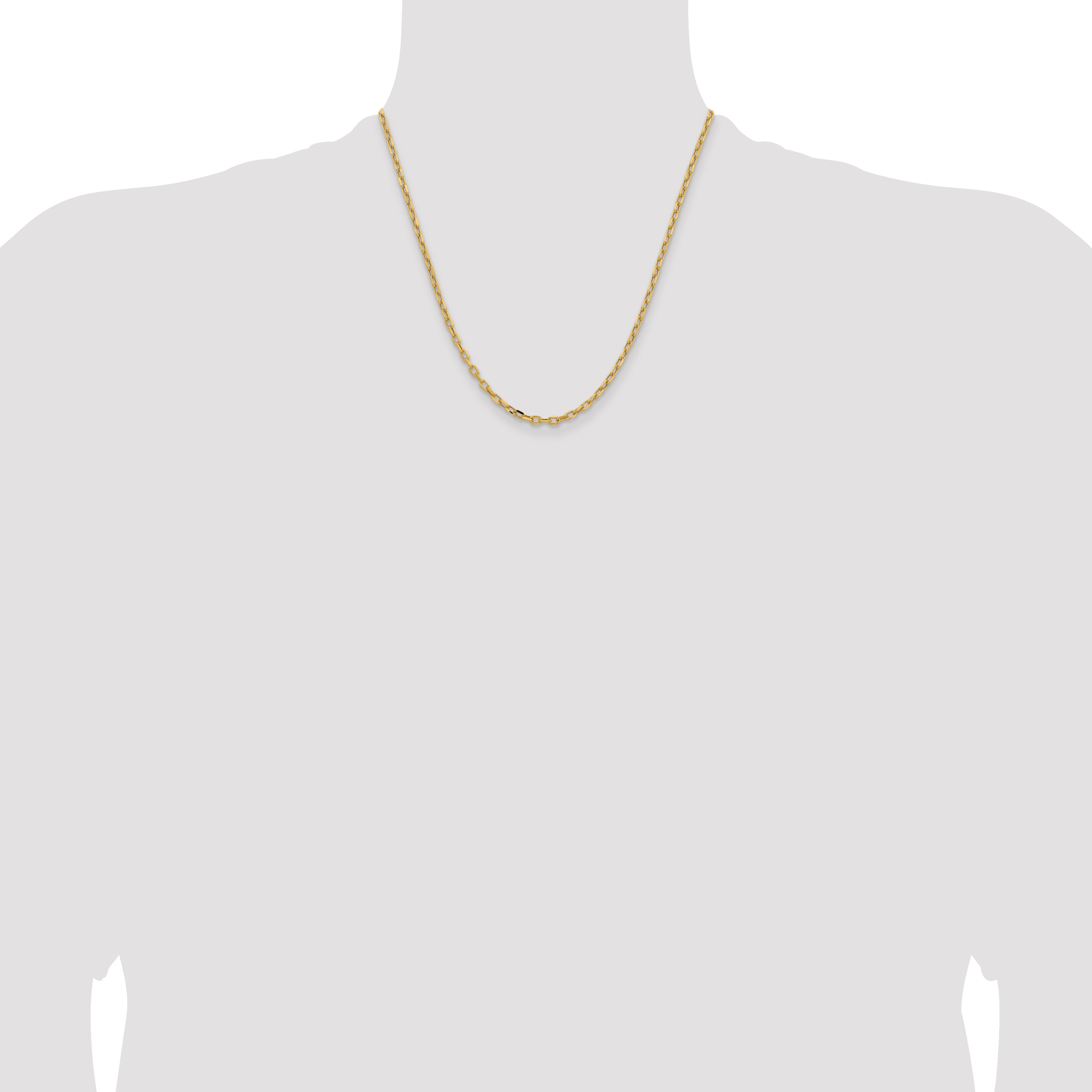 14K Yellow Gold 20 inch 3mm Semi-Solid Diamond-cut Open Link Cable with Lobster Clasp Chain