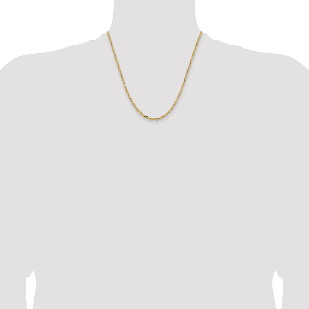 14K Yellow Gold 20 inch 3mm Semi-Solid Diamond-cut Open Link Cable with Lobster Clasp Chain