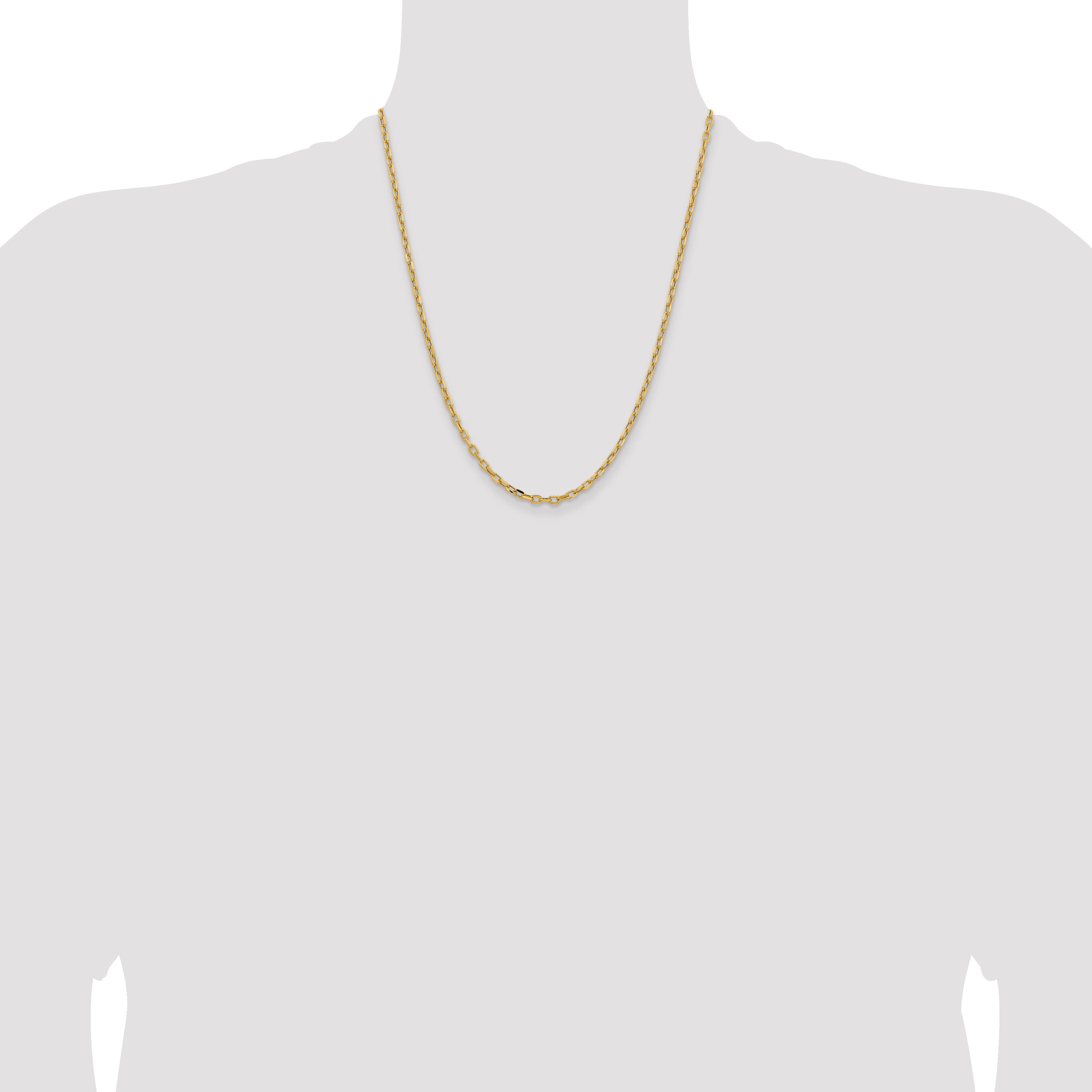 14K Yellow Gold 22 inch 3mm Semi-Solid Diamond-cut Open Link Cable with Lobster Clasp Chain