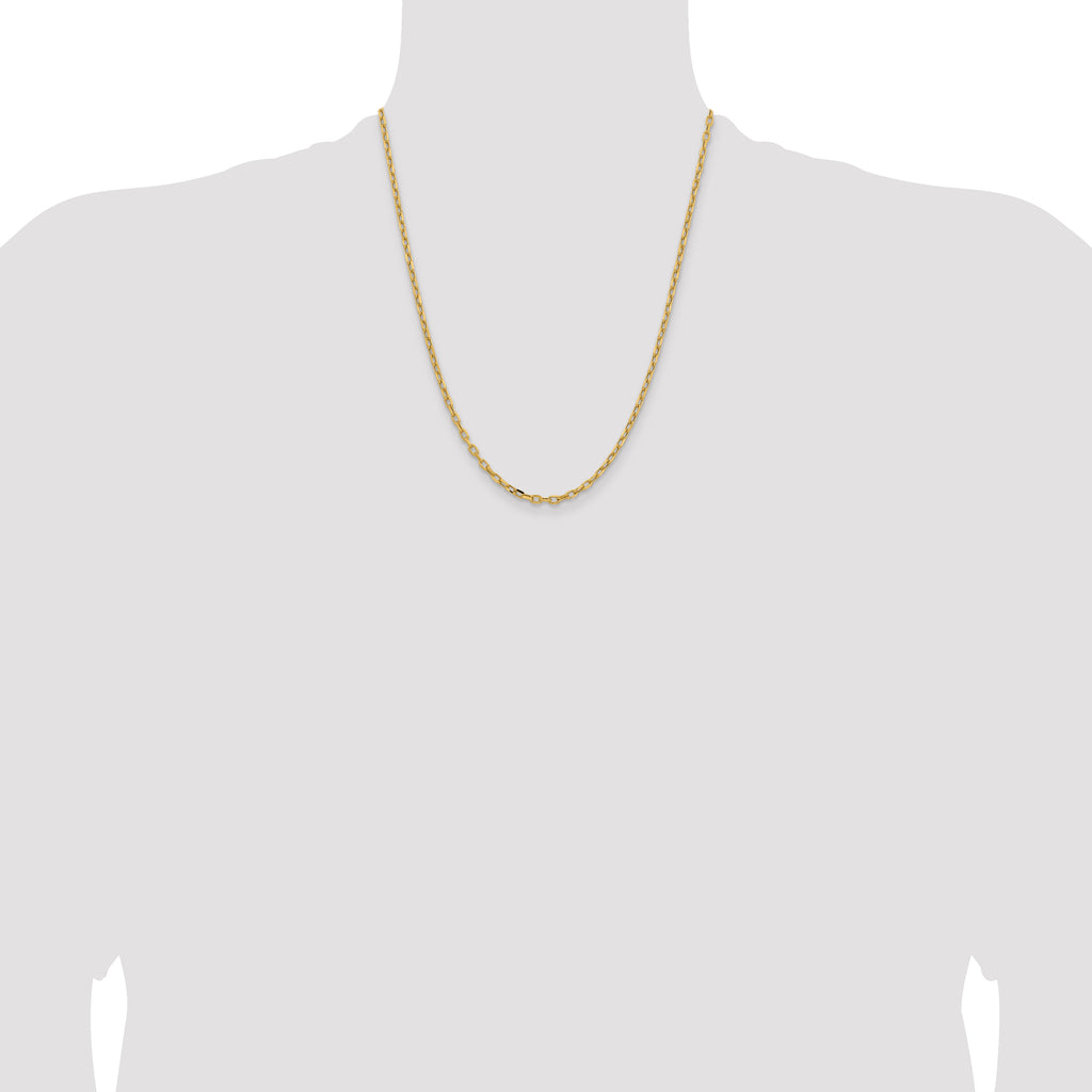 14K Yellow Gold 22 inch 3mm Semi-Solid Diamond-cut Open Link Cable with Lobster Clasp Chain