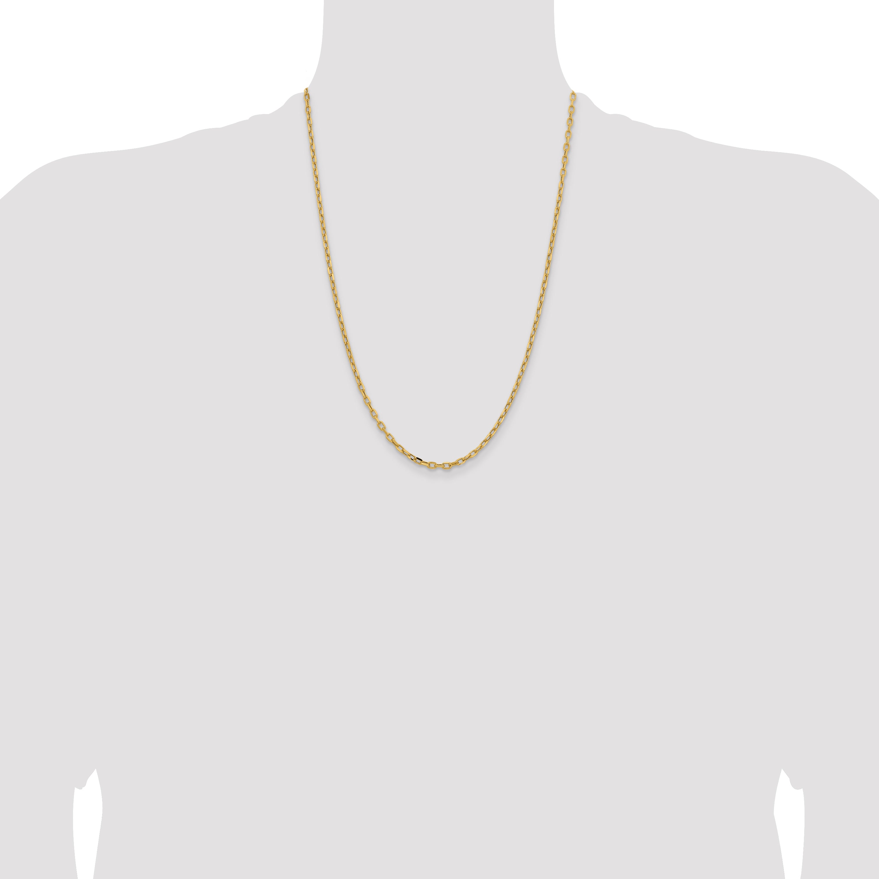 14K Yellow Gold 24 inch 3mm Semi-Solid Diamond-cut Open Link Cable with Lobster Clasp Chain