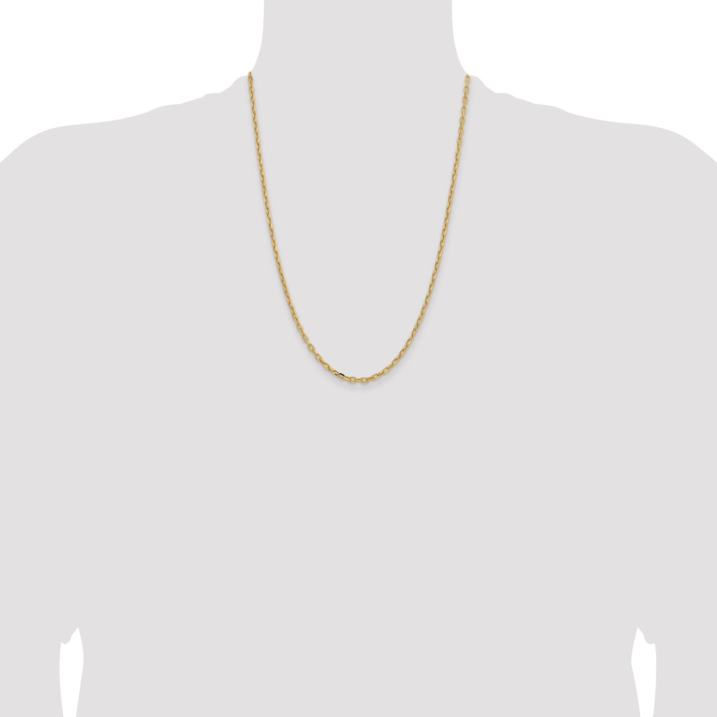 14K Yellow Gold 24 inch 3mm Semi-Solid Diamond-cut Open Link Cable with Lobster Clasp Chain