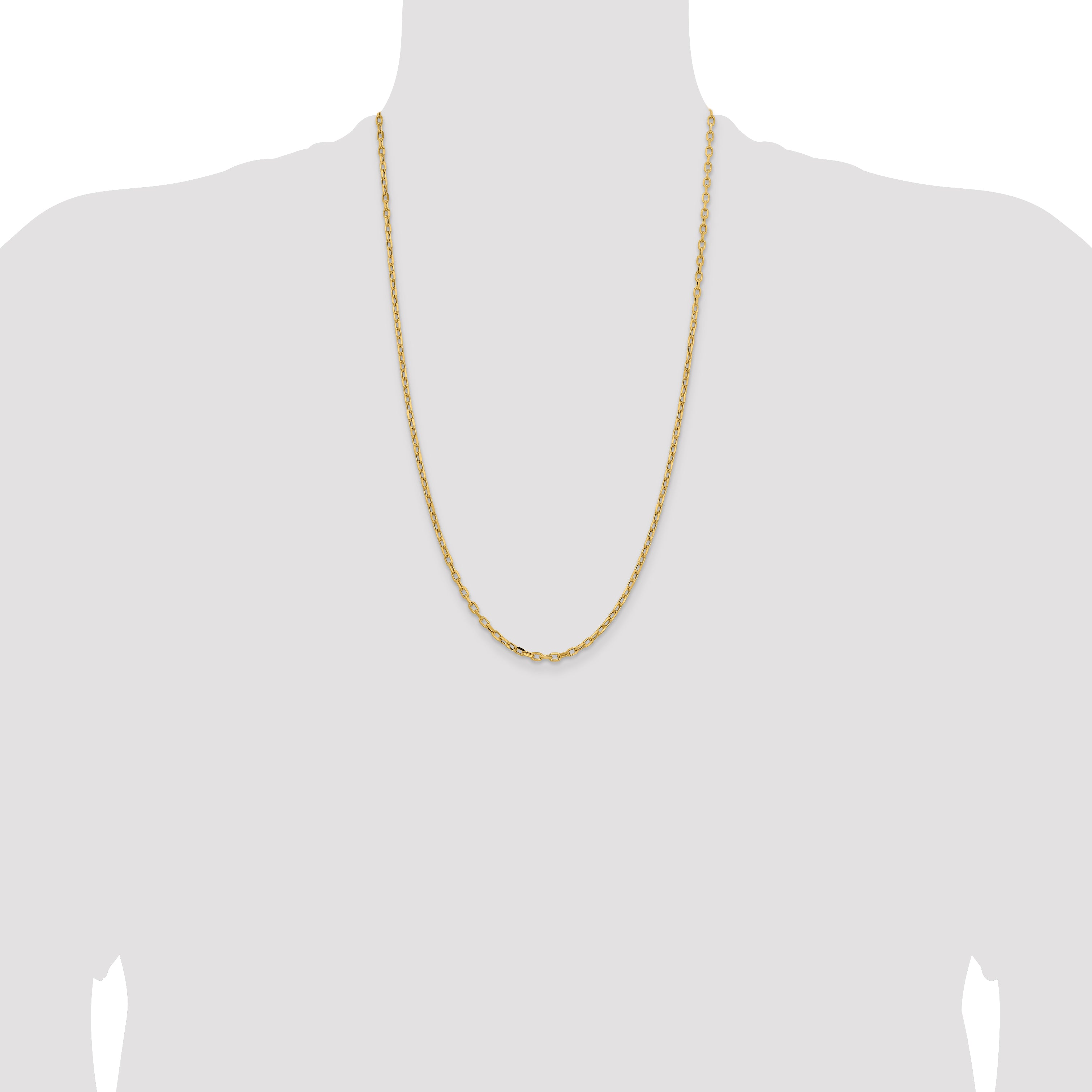 14K Yellow Gold 26 inch 3mm Semi-Solid Diamond-cut Open Link Cable with Lobster Clasp Chain