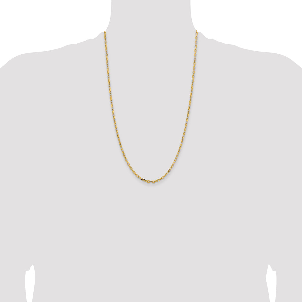 14K Yellow Gold 26 inch 3mm Semi-Solid Diamond-cut Open Link Cable with Lobster Clasp Chain