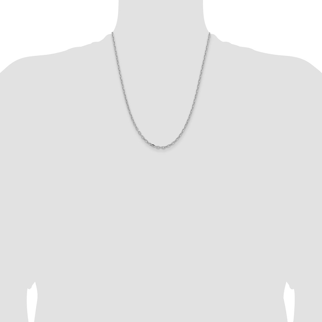 14k White Gold 3mm Semi-solid D/C Open Link Cable Chain