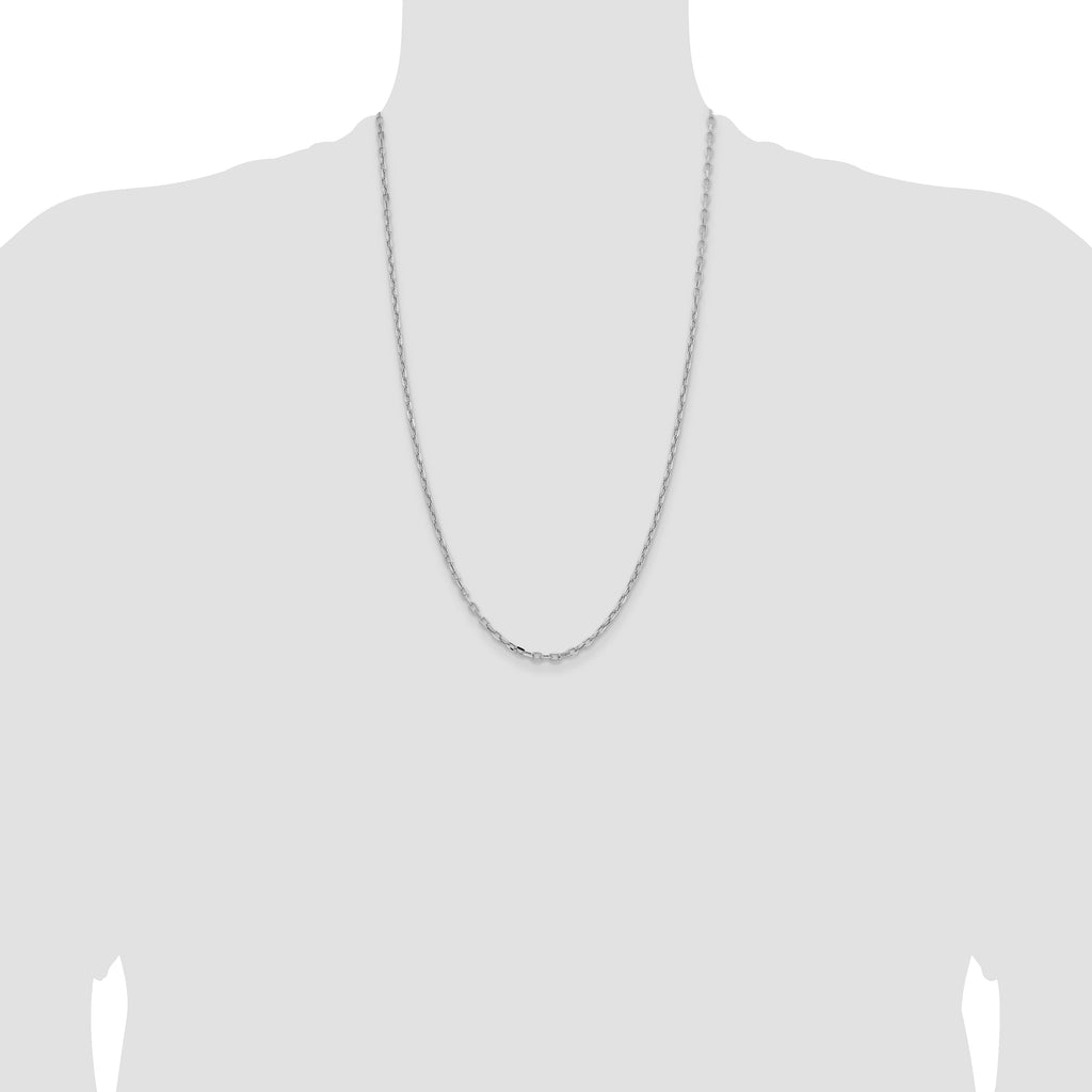 14k White Gold 3mm Semi-solid D/C Open Link Cable Chain