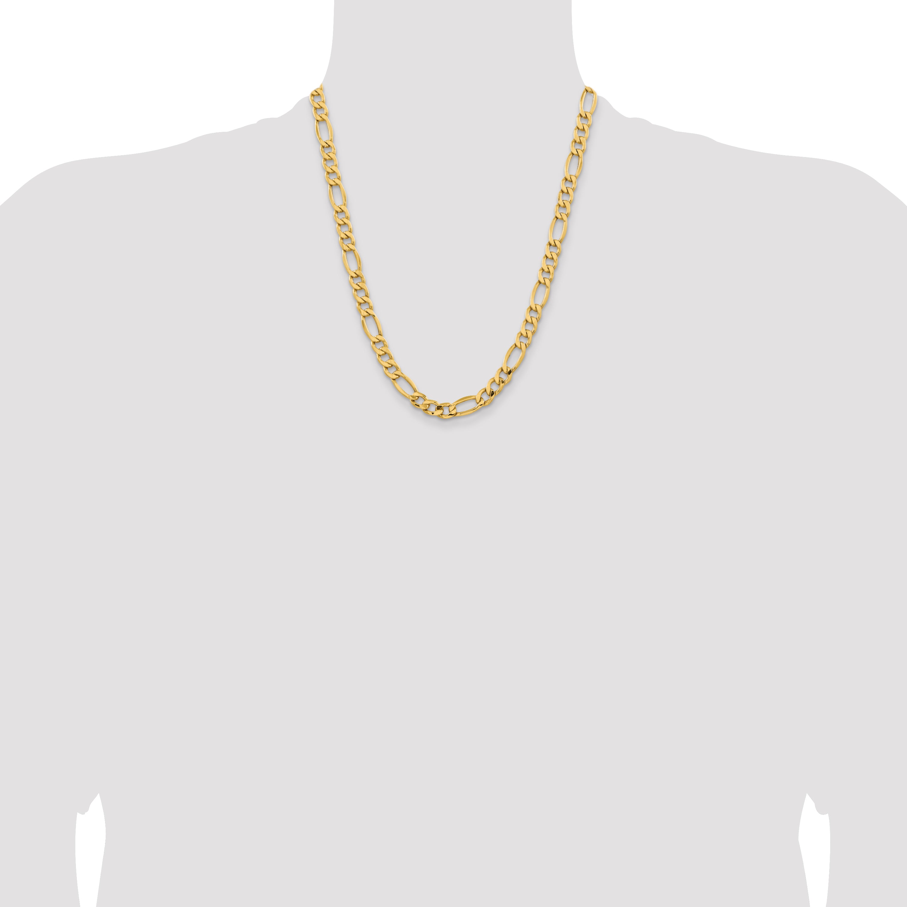 14K 22 inch 8.5mm Semi-Solid Figaro with Lobster Clasp Chain