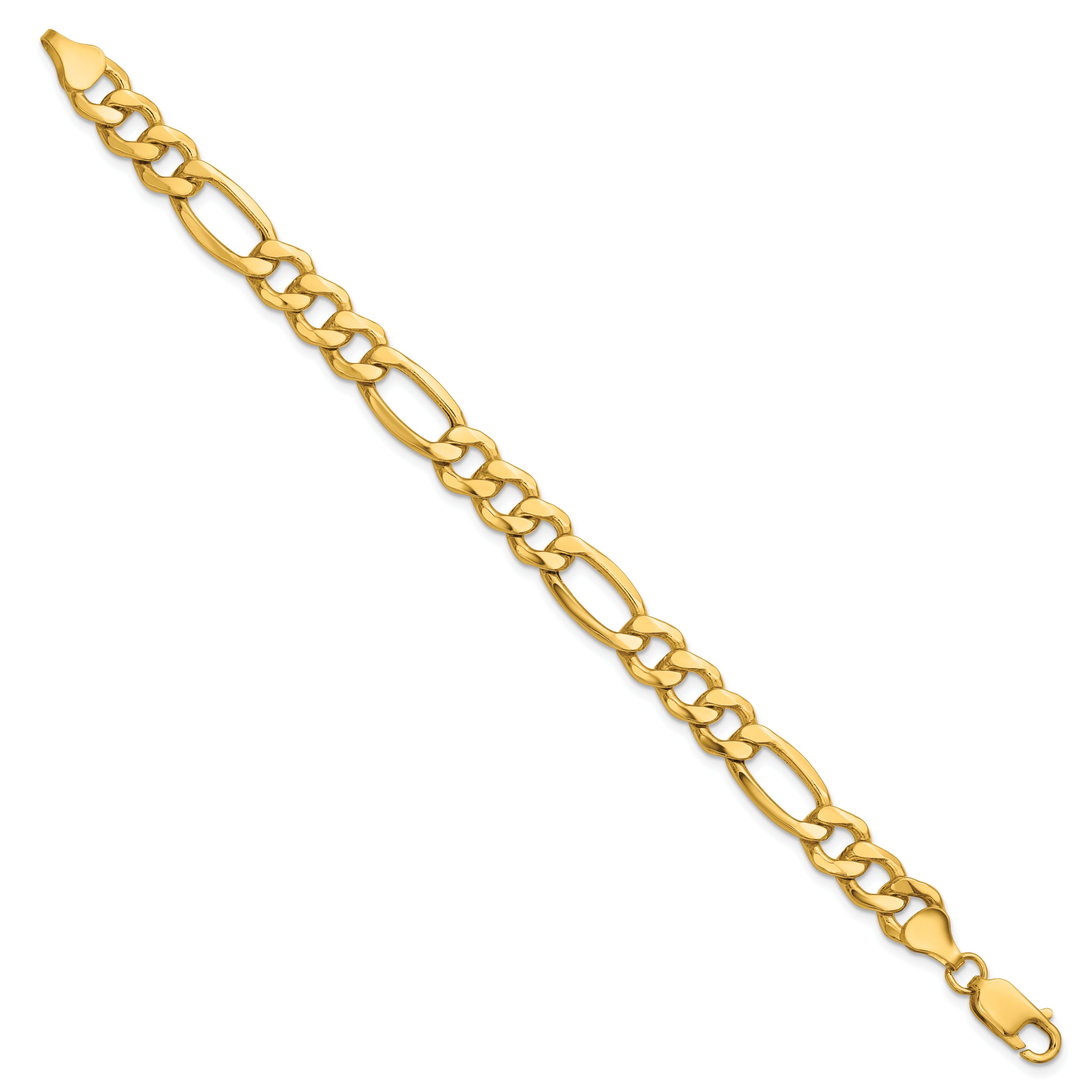 14K 8 inch 8.5mm Semi-Solid Figaro with Lobster Clasp Bracelet