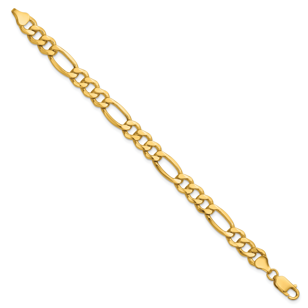 14K 8 inch 8.5mm Semi-Solid Figaro with Lobster Clasp Bracelet