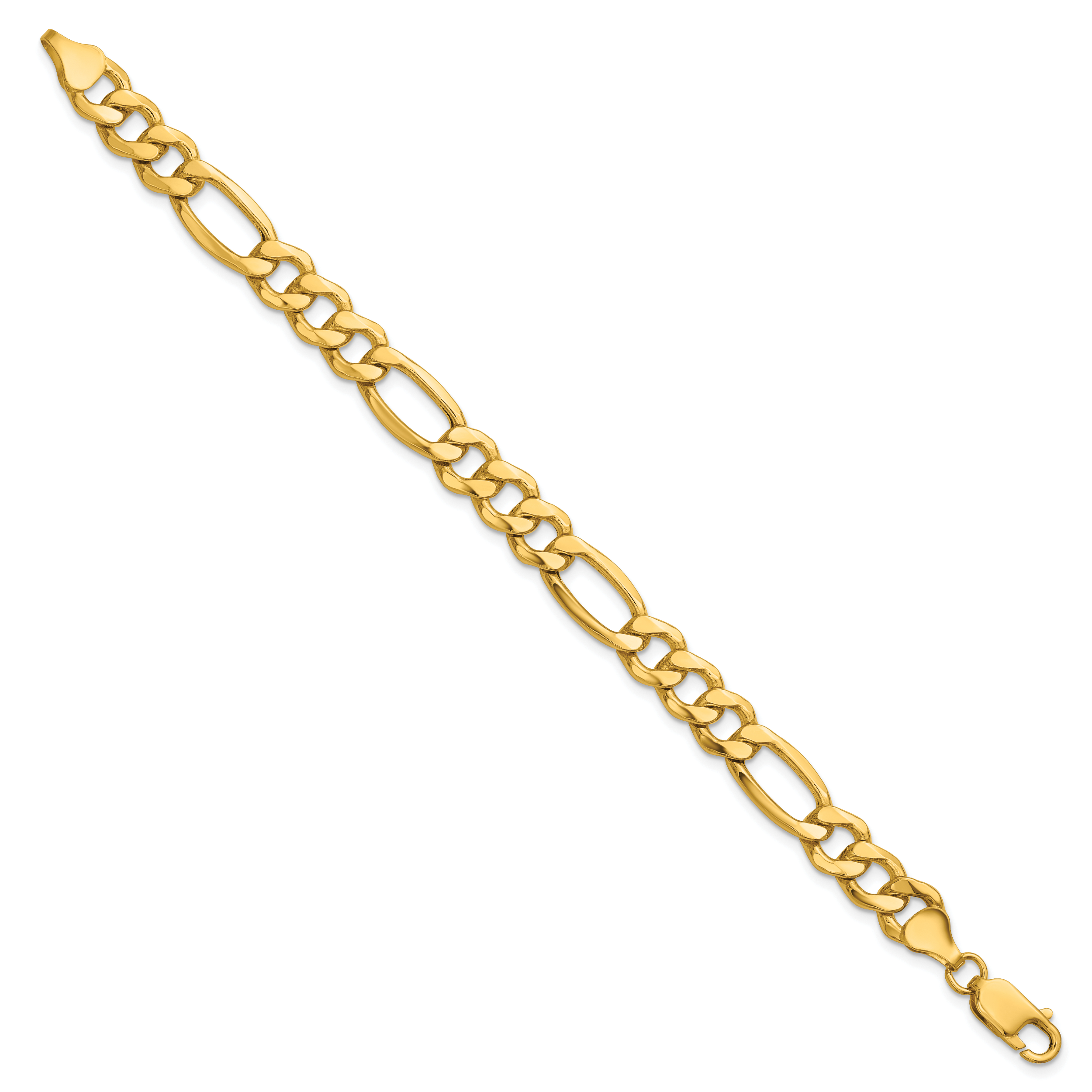 14K 8 inch 8.5mm Semi-Solid Figaro with Lobster Clasp Bracelet