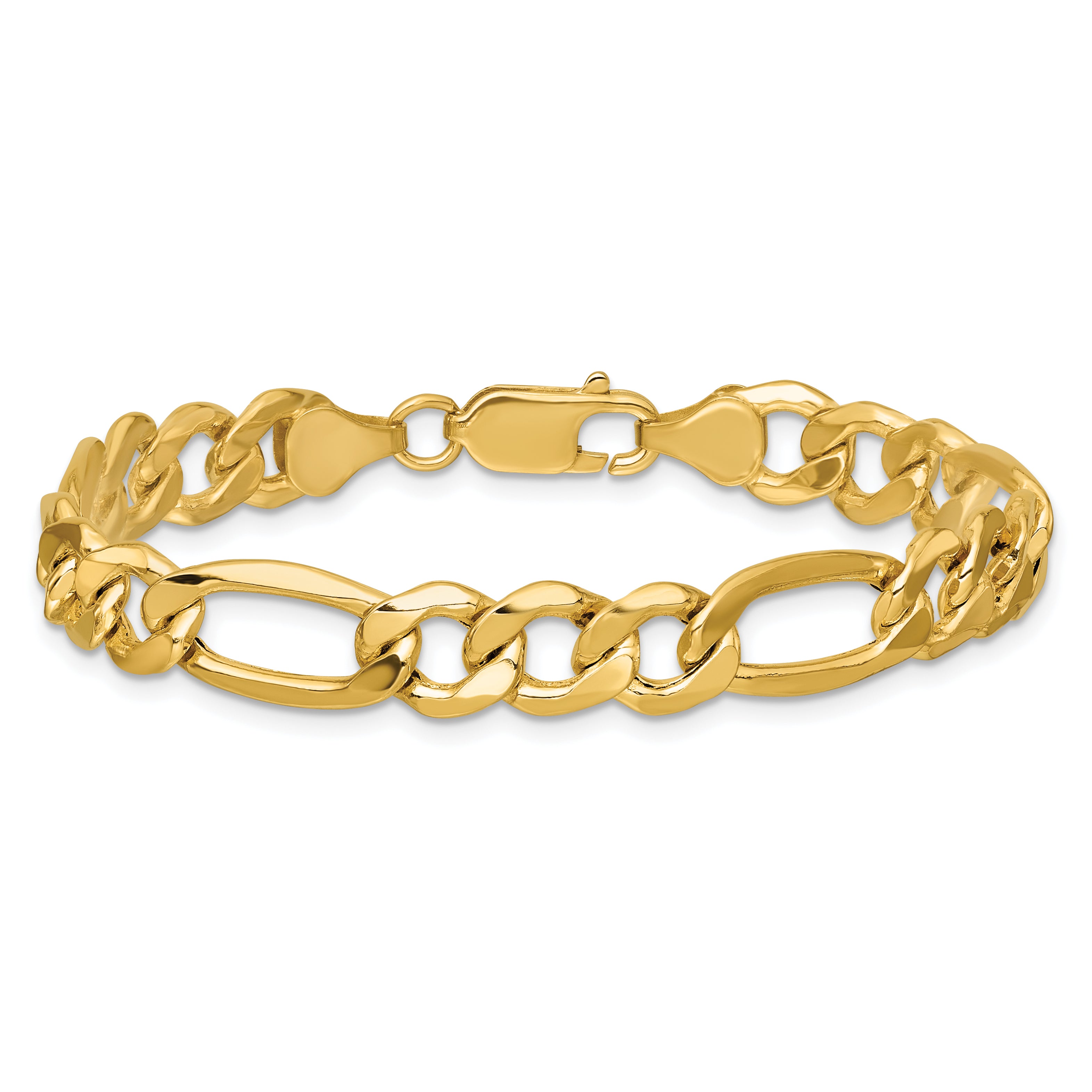14K 8 inch 8.5mm Semi-Solid Figaro with Lobster Clasp Bracelet