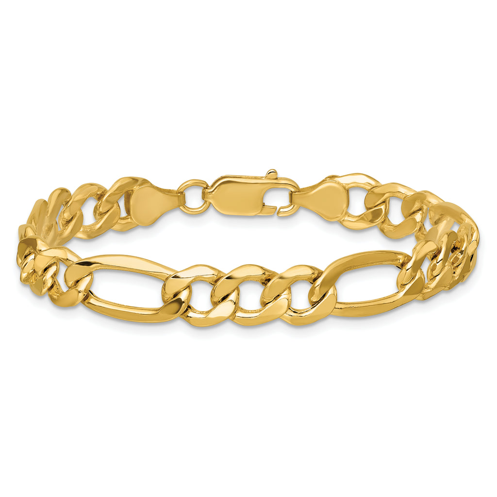 14K 8 inch 8.5mm Semi-Solid Figaro with Lobster Clasp Bracelet