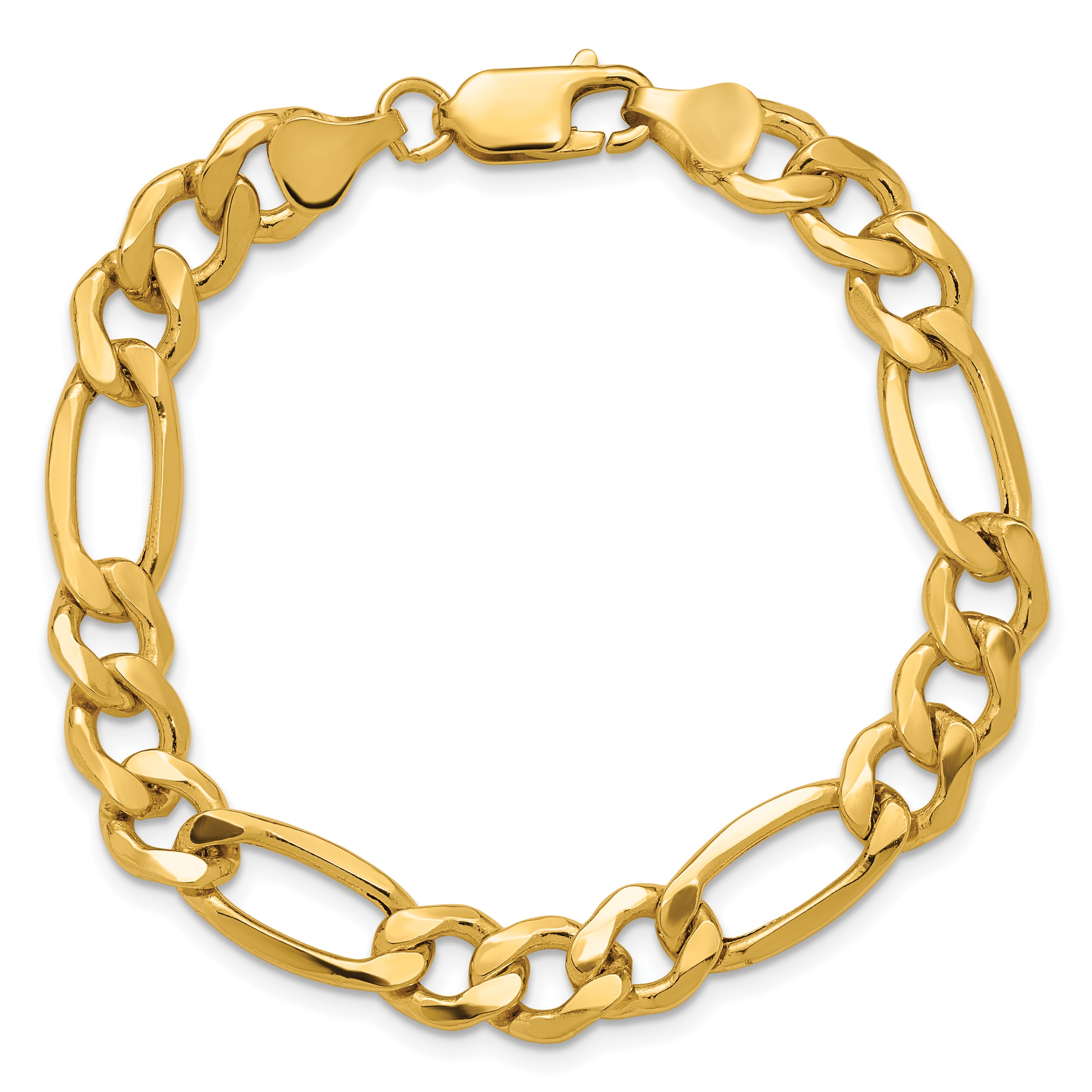 14K 8 inch 8.5mm Semi-Solid Figaro with Lobster Clasp Bracelet