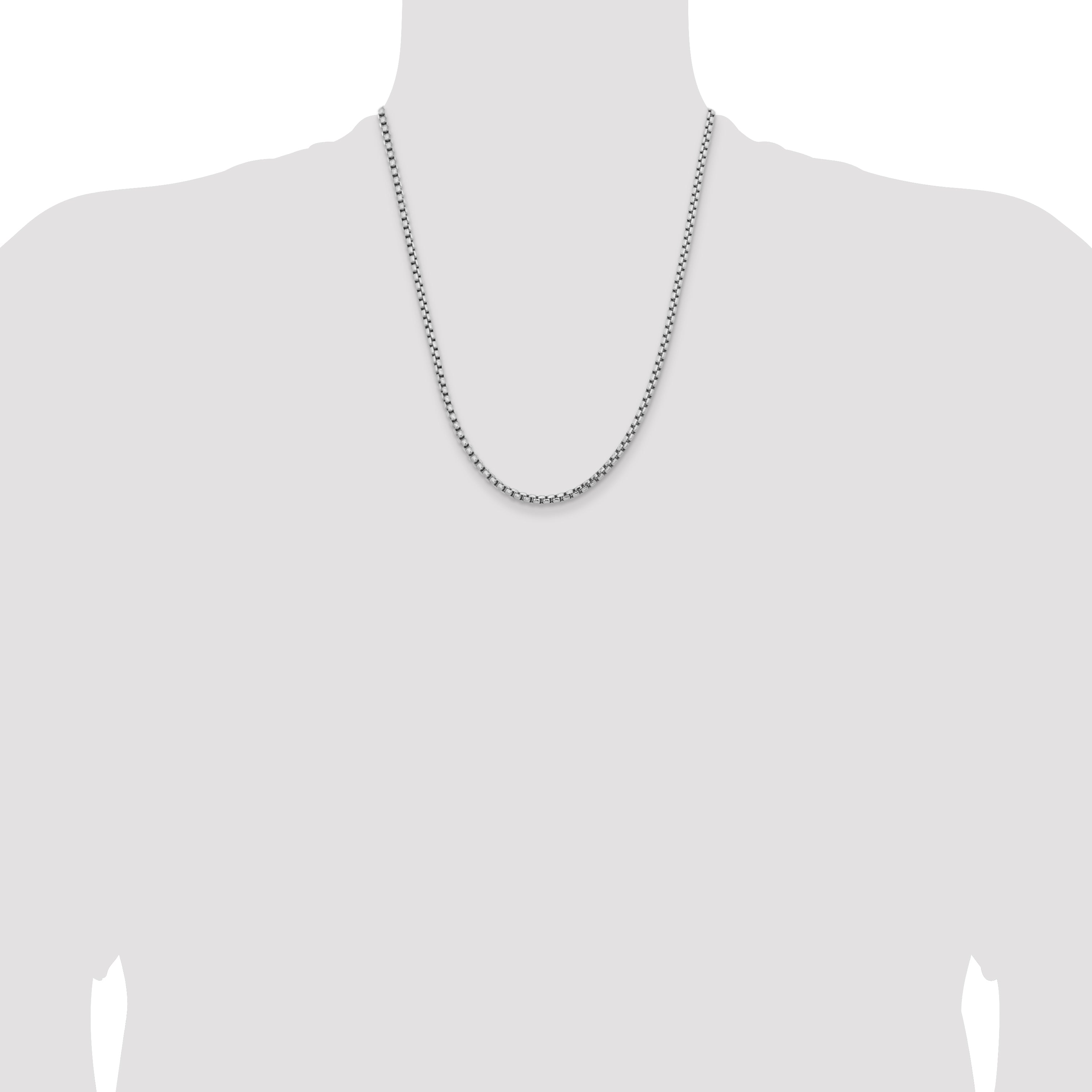 14K White Gold 22 inch 3.6mm Semi-Solid Round Box with Lobster Clasp Chain