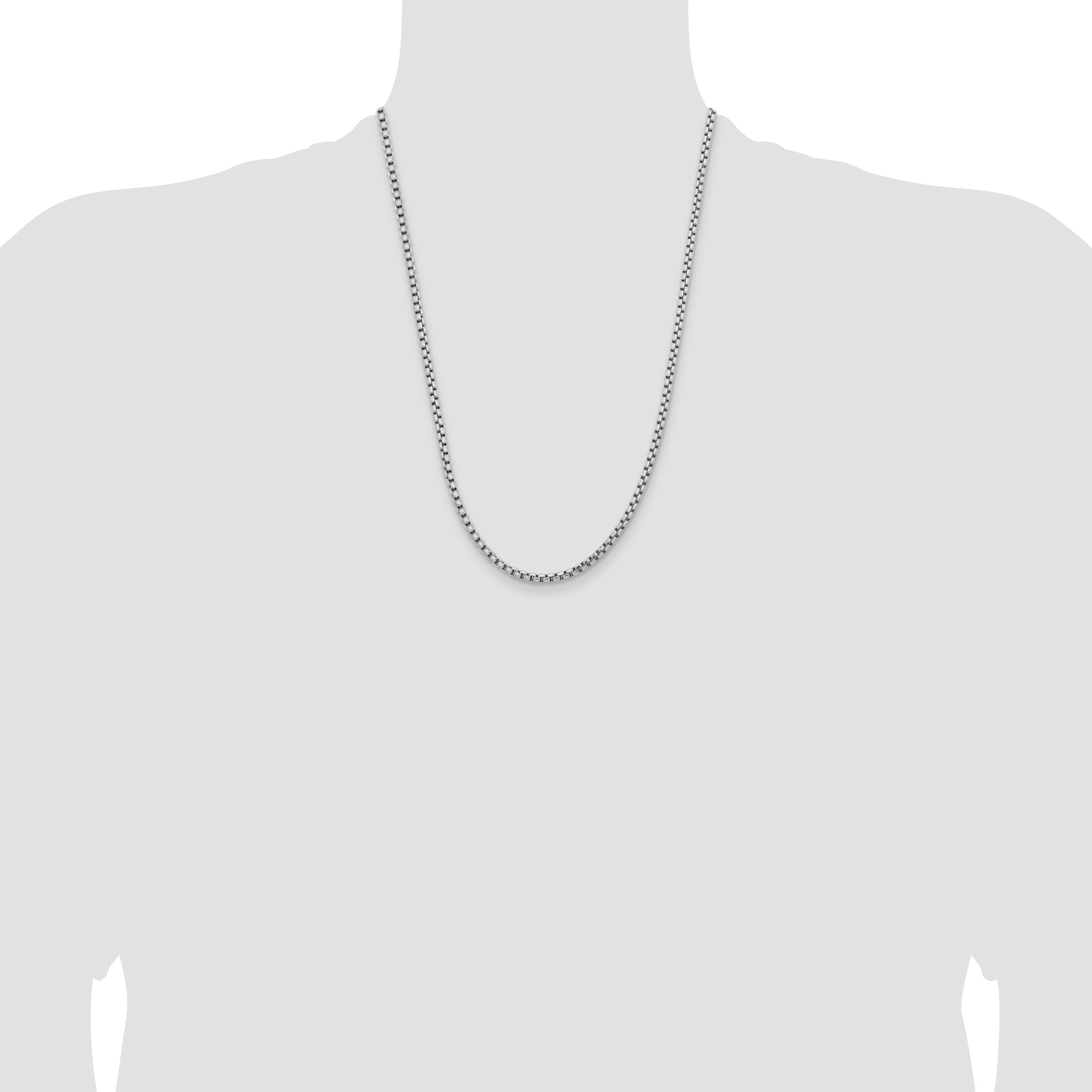 14K White Gold 24 inch 3.6mm Semi-Solid Round Box with Lobster Clasp Chain