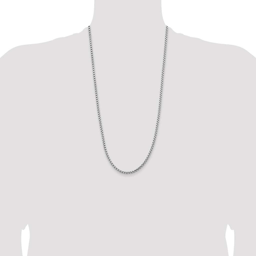 14K White Gold 28 inch 3.6mm Semi-Solid Round Box with Lobster Clasp Chain