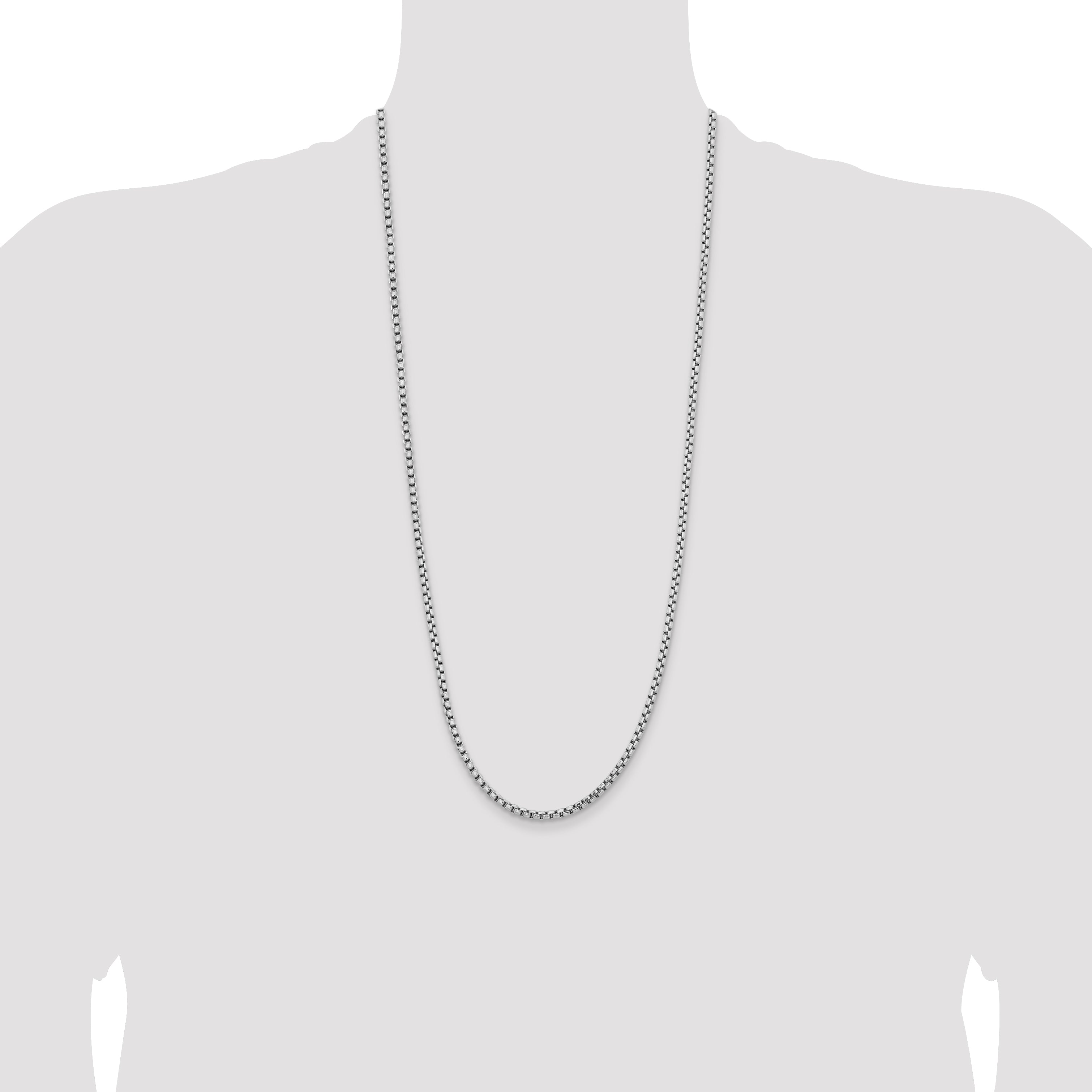 14K White Gold 30 inch 3.6mm Semi-Solid Round Box with Lobster Clasp Chain
