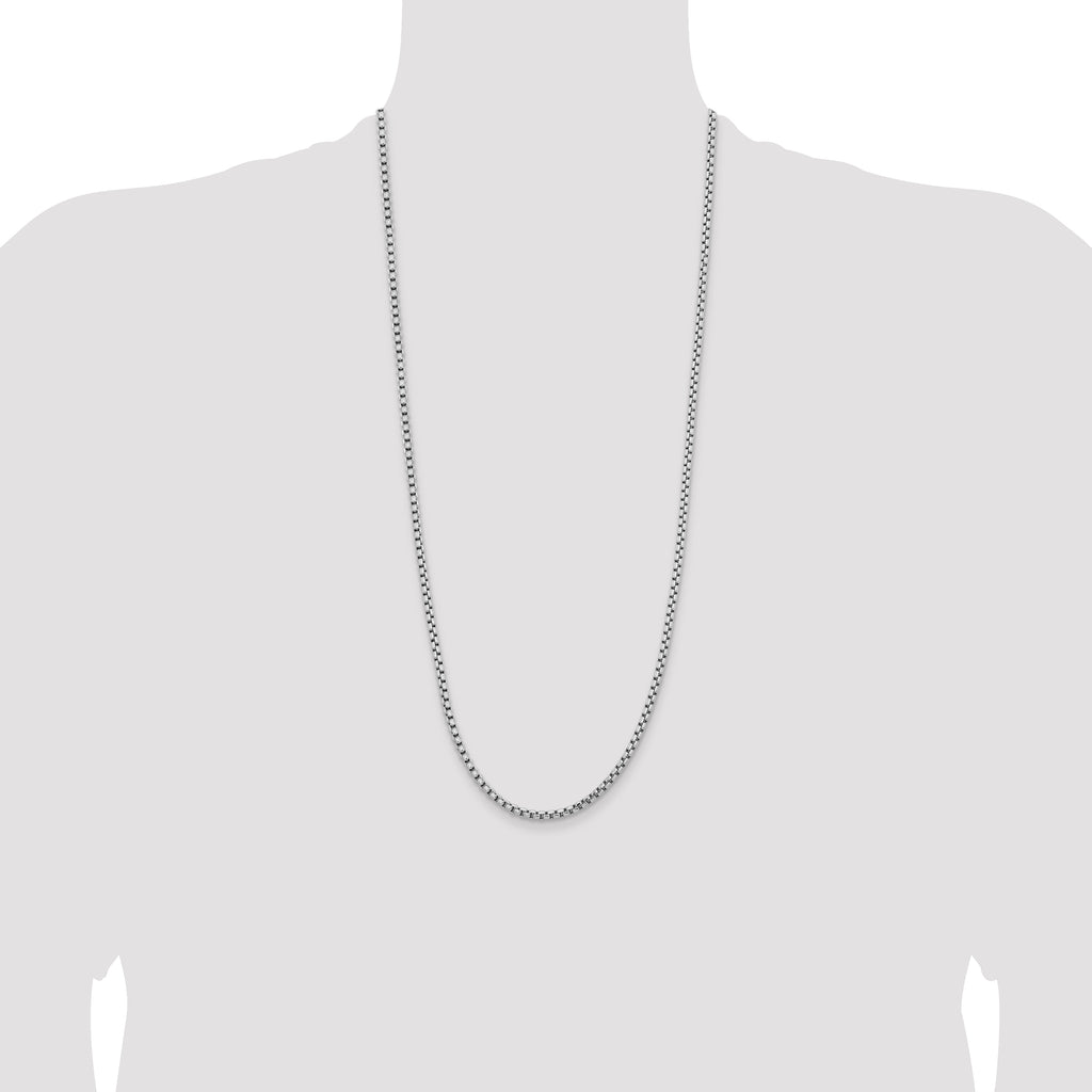 14K White Gold 30 inch 3.6mm Semi-Solid Round Box with Lobster Clasp Chain