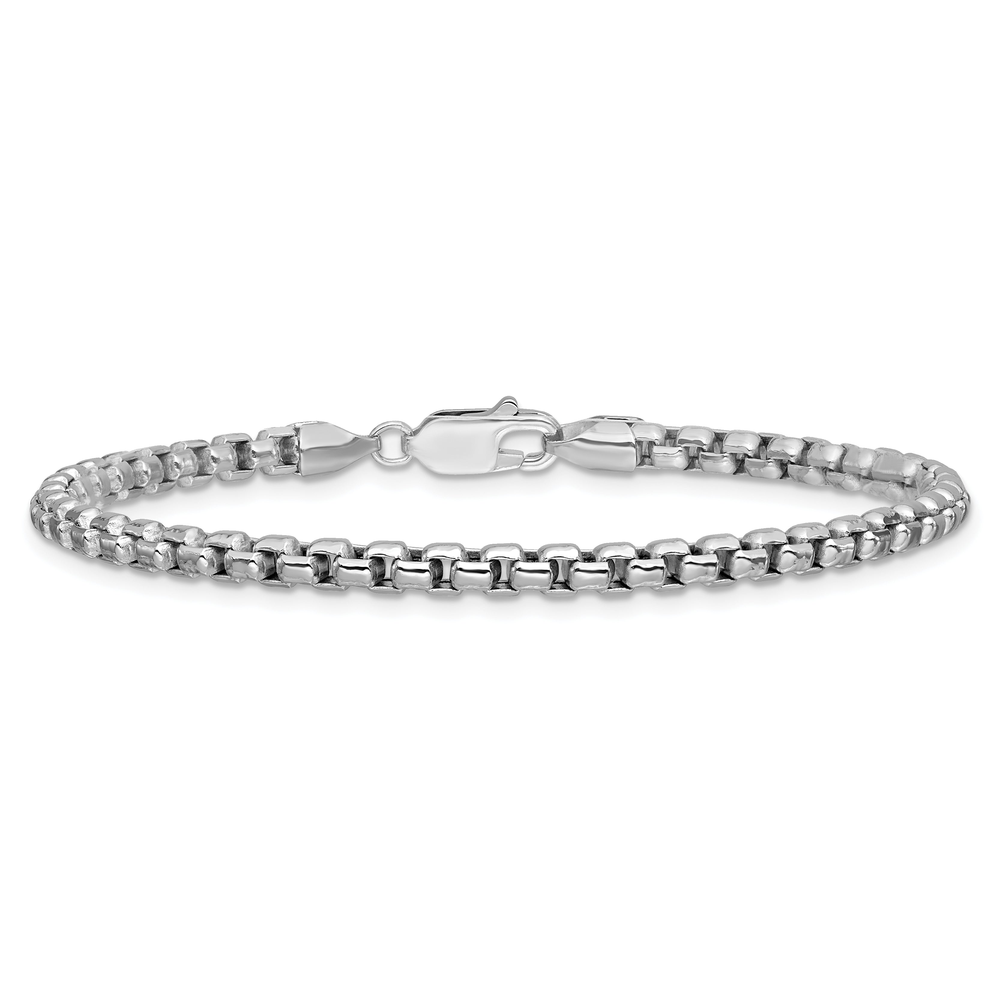 14K White Gold 8 inch 3.6mm Semi-Solid Round Box with Lobster Clasp Bracelet