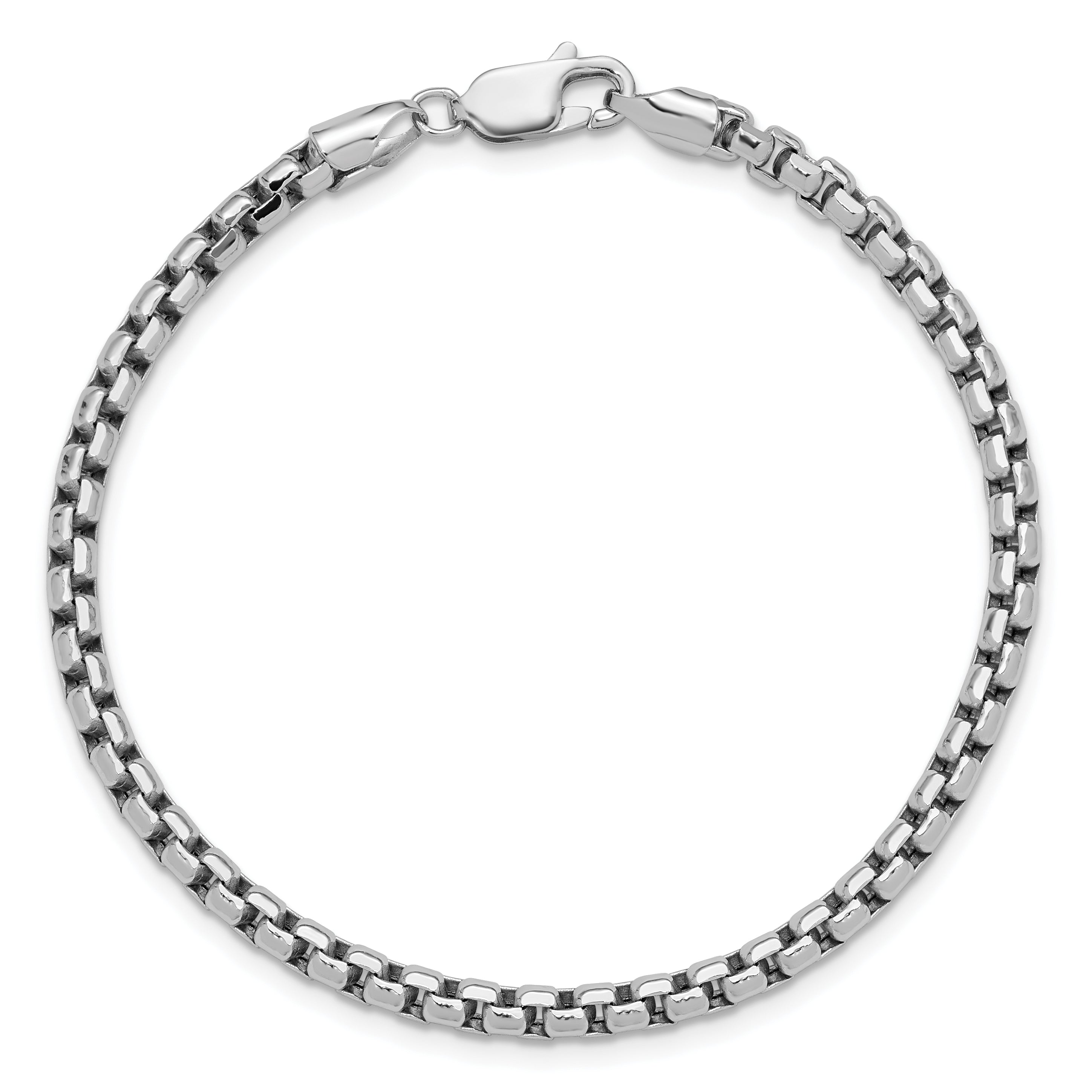 14K White Gold 8 inch 3.6mm Semi-Solid Round Box with Lobster Clasp Bracelet