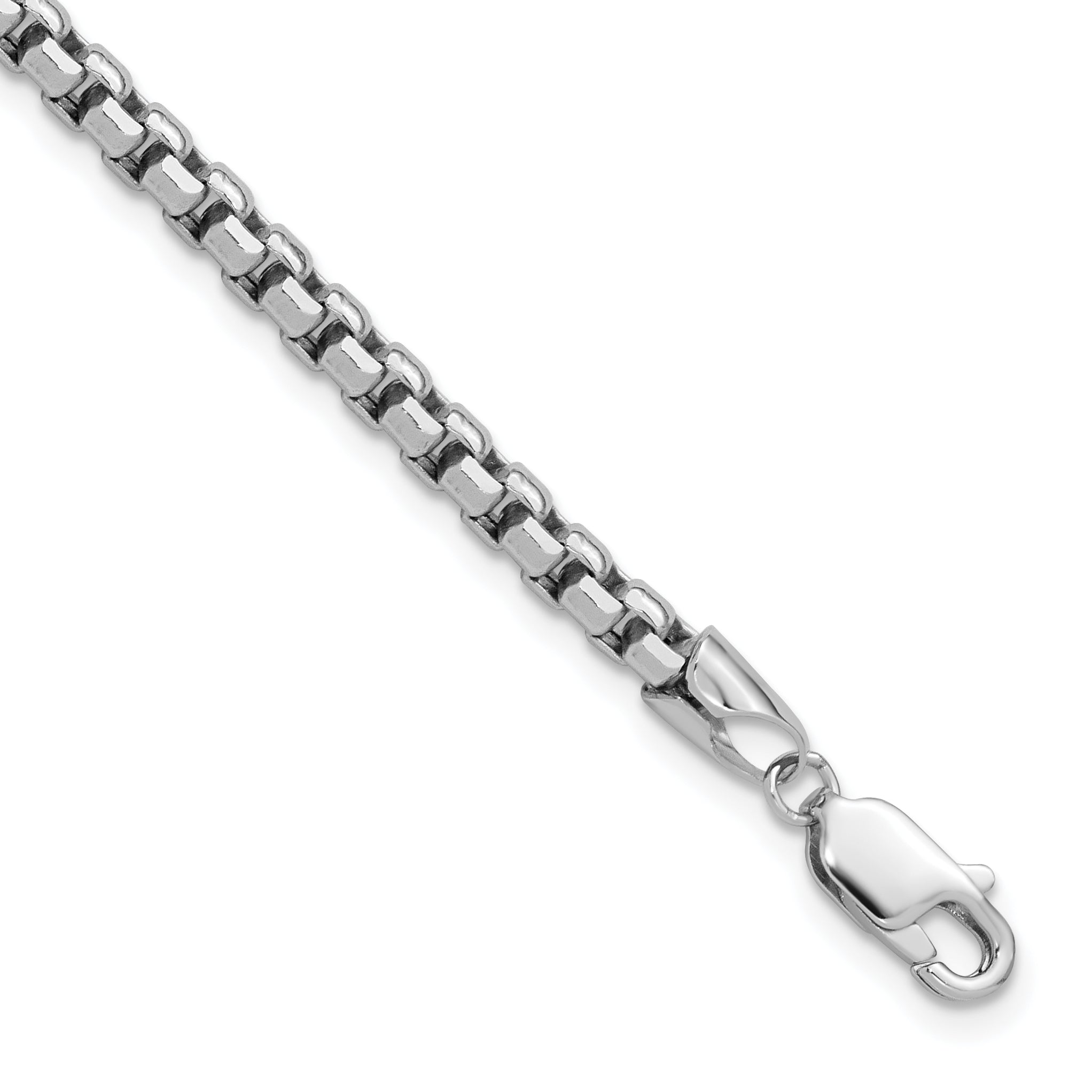14K White Gold 8 inch 3.6mm Semi-Solid Round Box with Lobster Clasp Bracelet Main image