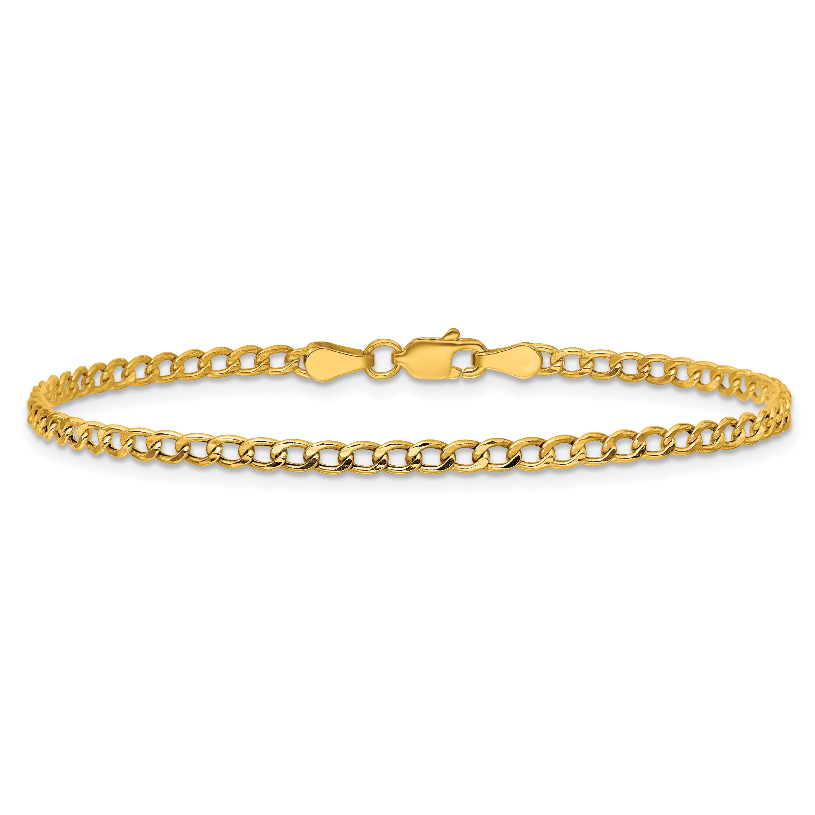 14K 10 inch 2.85mm Semi-Solid Curb with Lobster Clasp Anklet