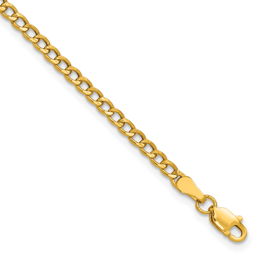 14K 10 inch 2.85mm Semi-Solid Curb with Lobster Clasp Anklet