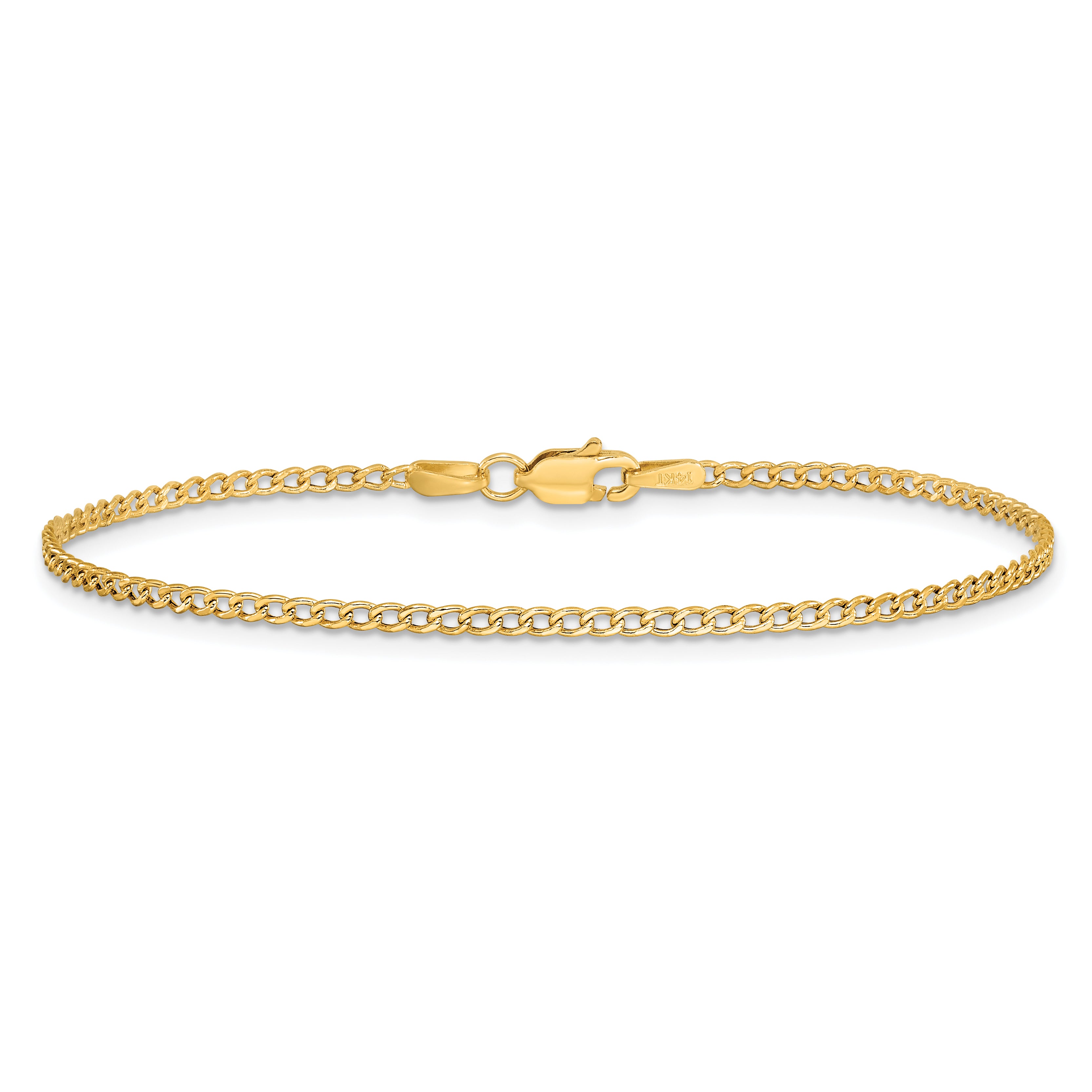 14K 10 inch 1.85mm Semi-Solid Curb with Lobster Clasp Anklet