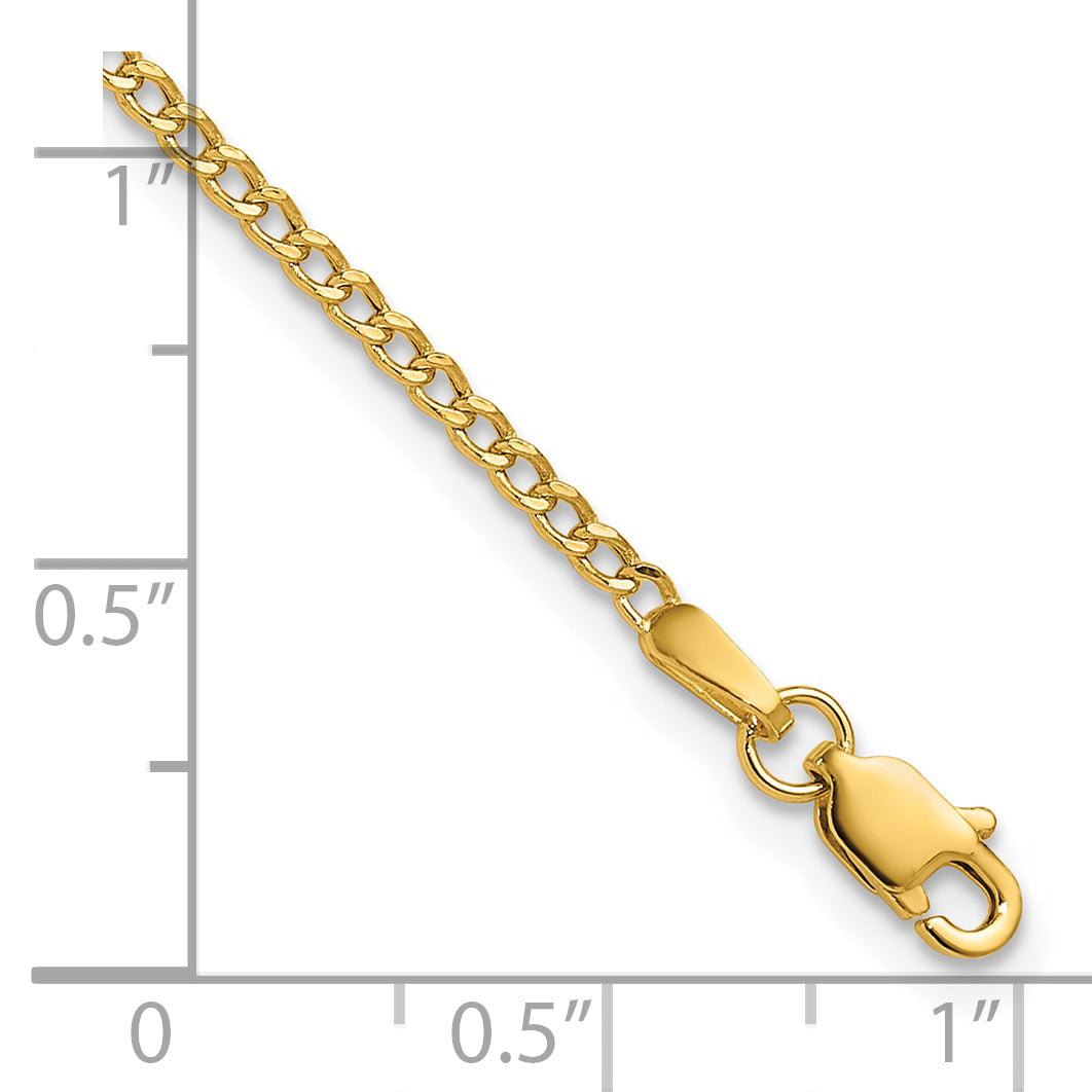 14K 10 inch 1.85mm Semi-Solid Curb with Lobster Clasp Anklet