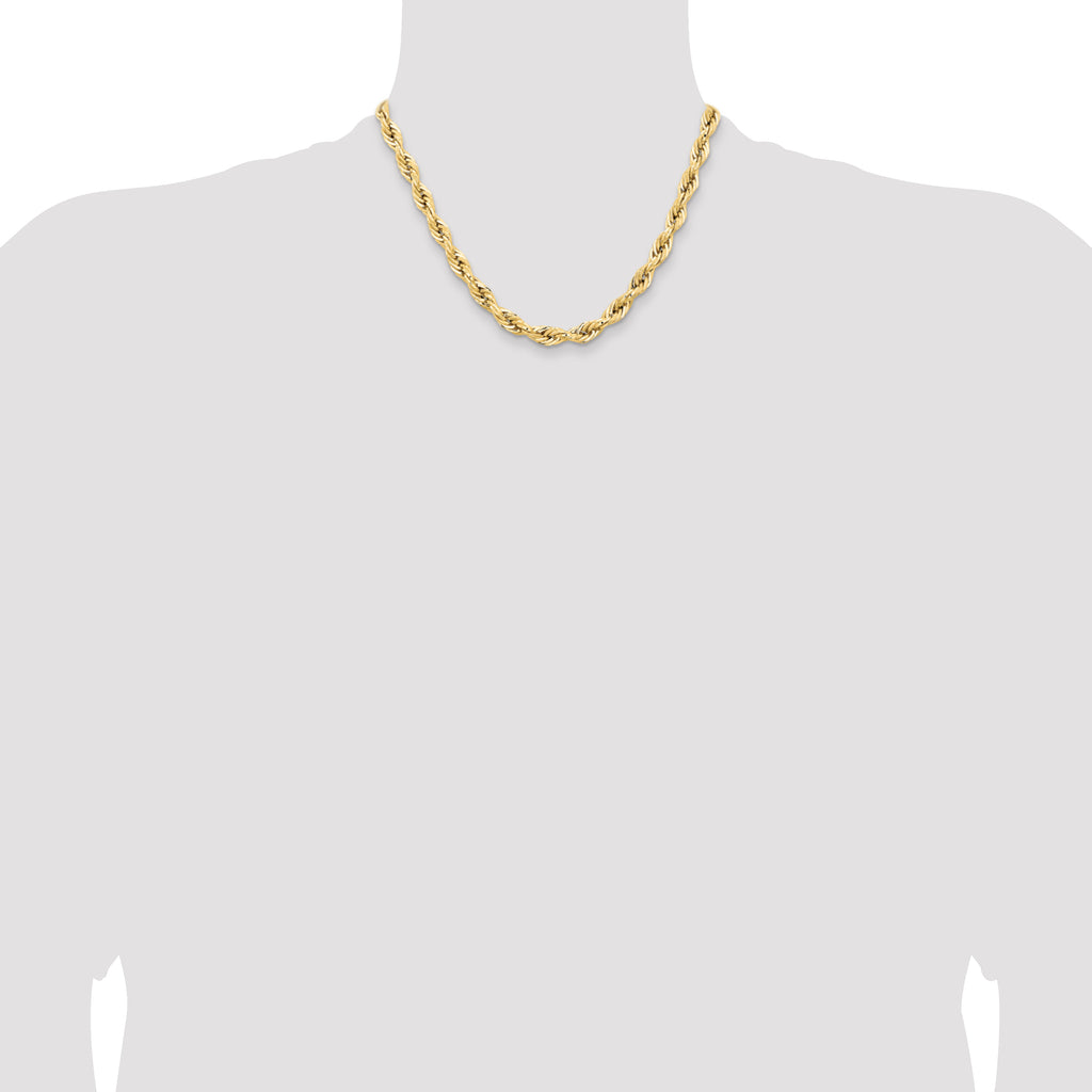 14K Yellow Gold Rope Chain Necklace 7mm