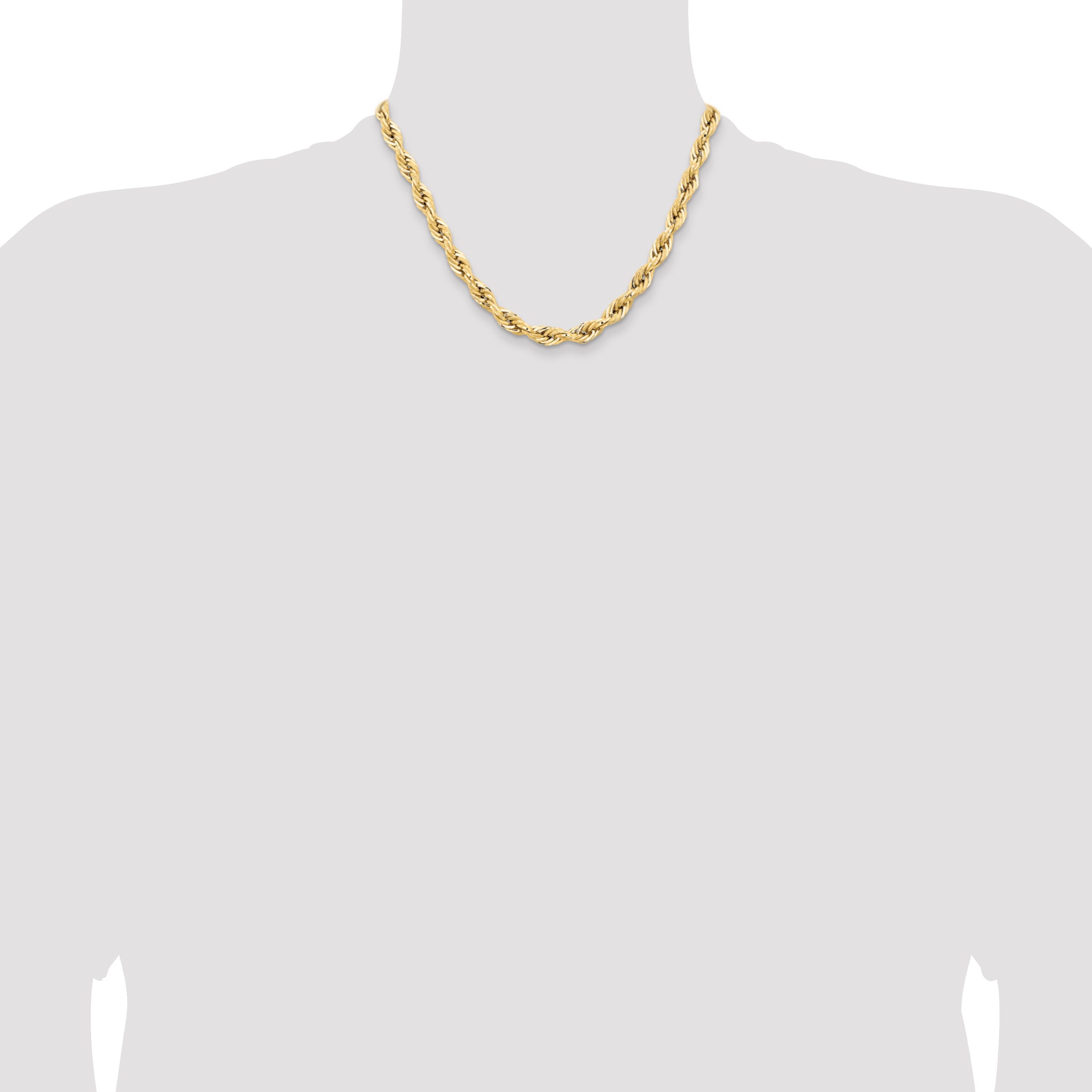 14K Yellow Gold Rope Chain Necklace 7mm