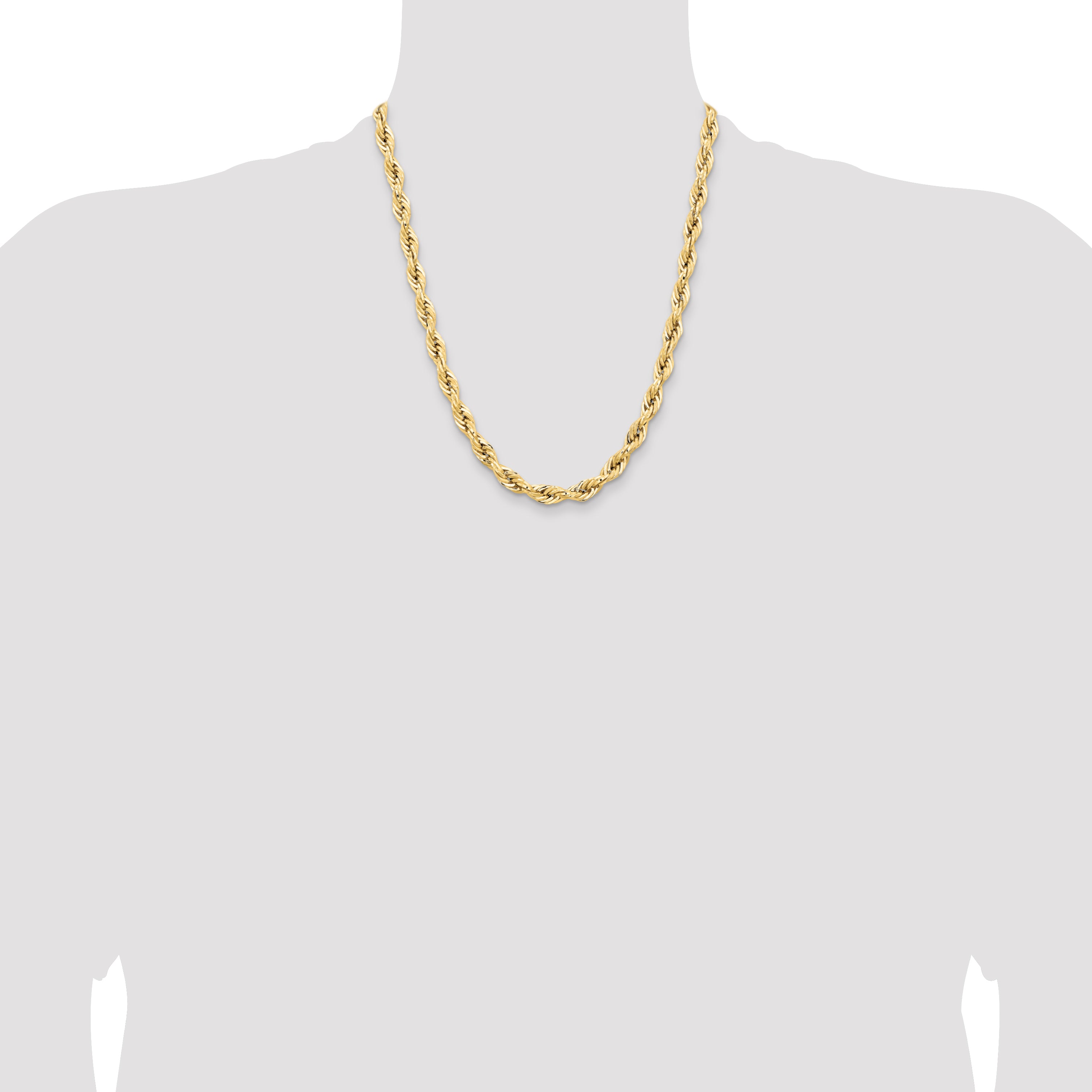 14K 22 inch 7mm Semi Solid Rope with Lobster Clasp Chain