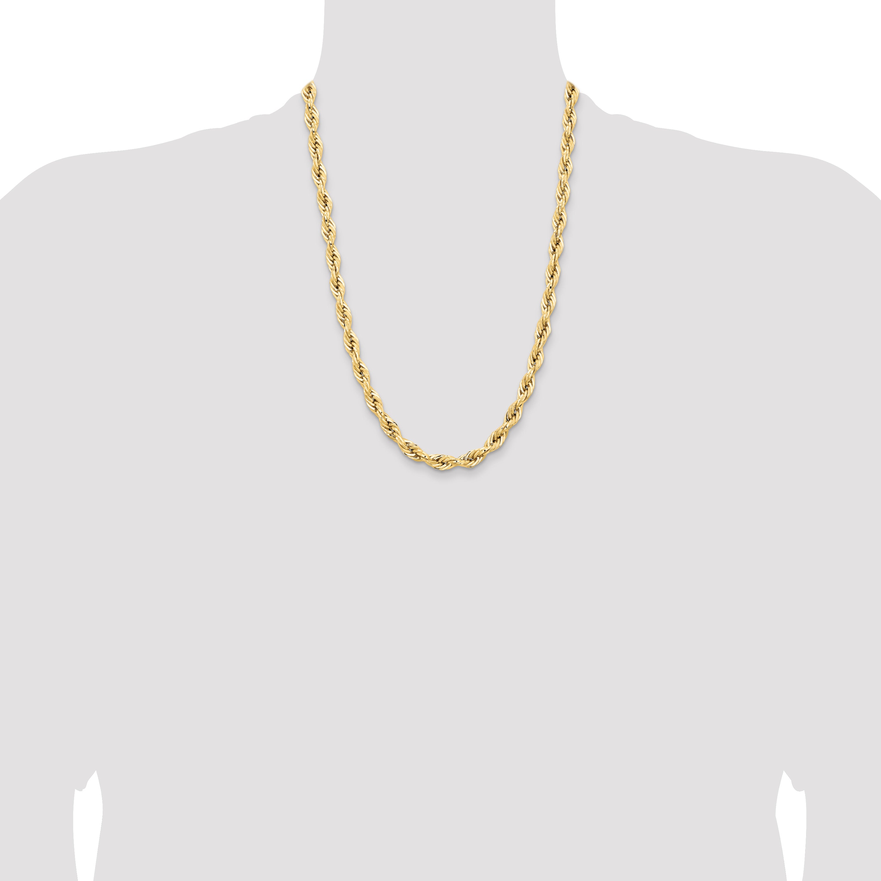 14K 24 inch 7mm Semi Solid Rope with Lobster Clasp Chain