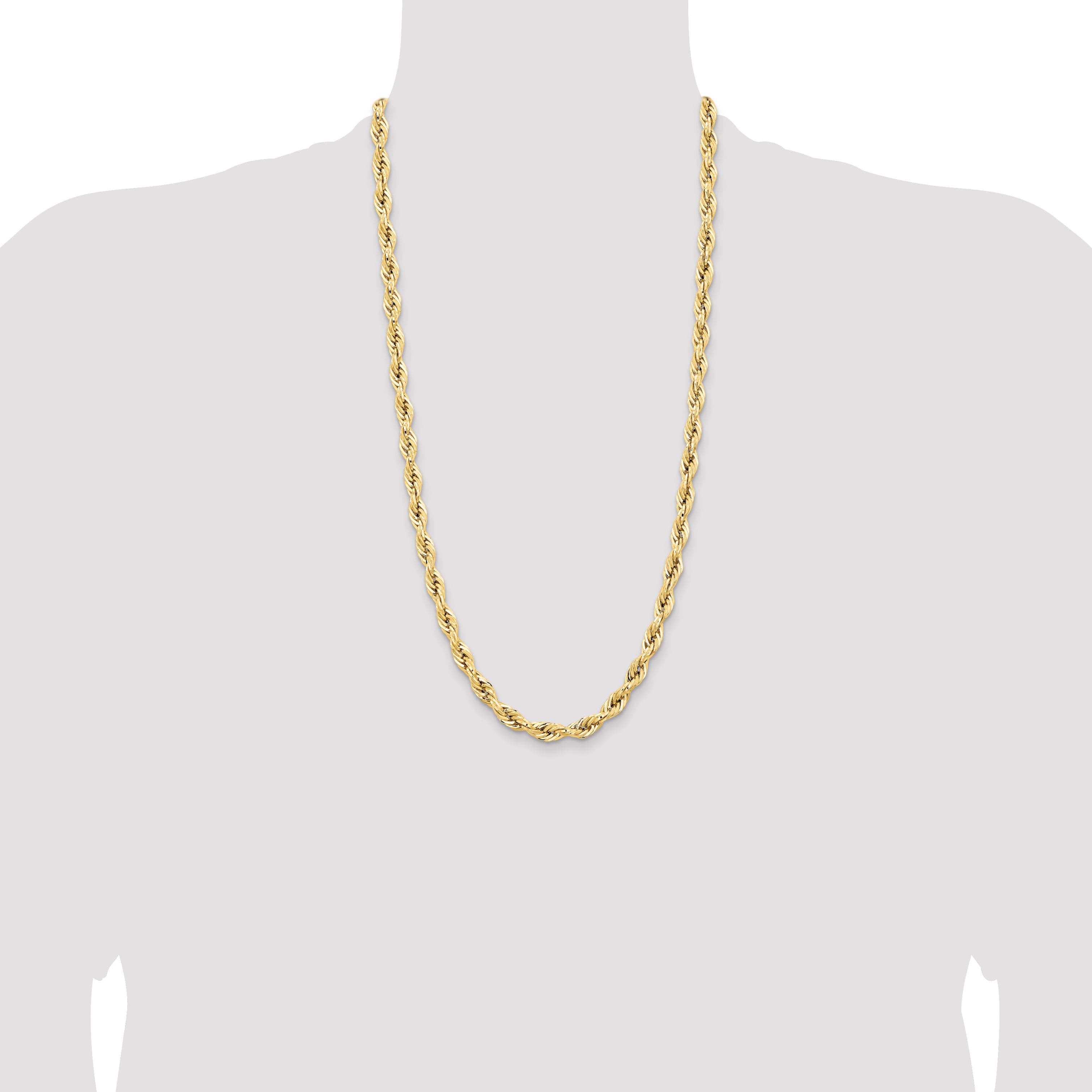 14K 28 inch 7mm Semi Solid Rope with Lobster Clasp Chain