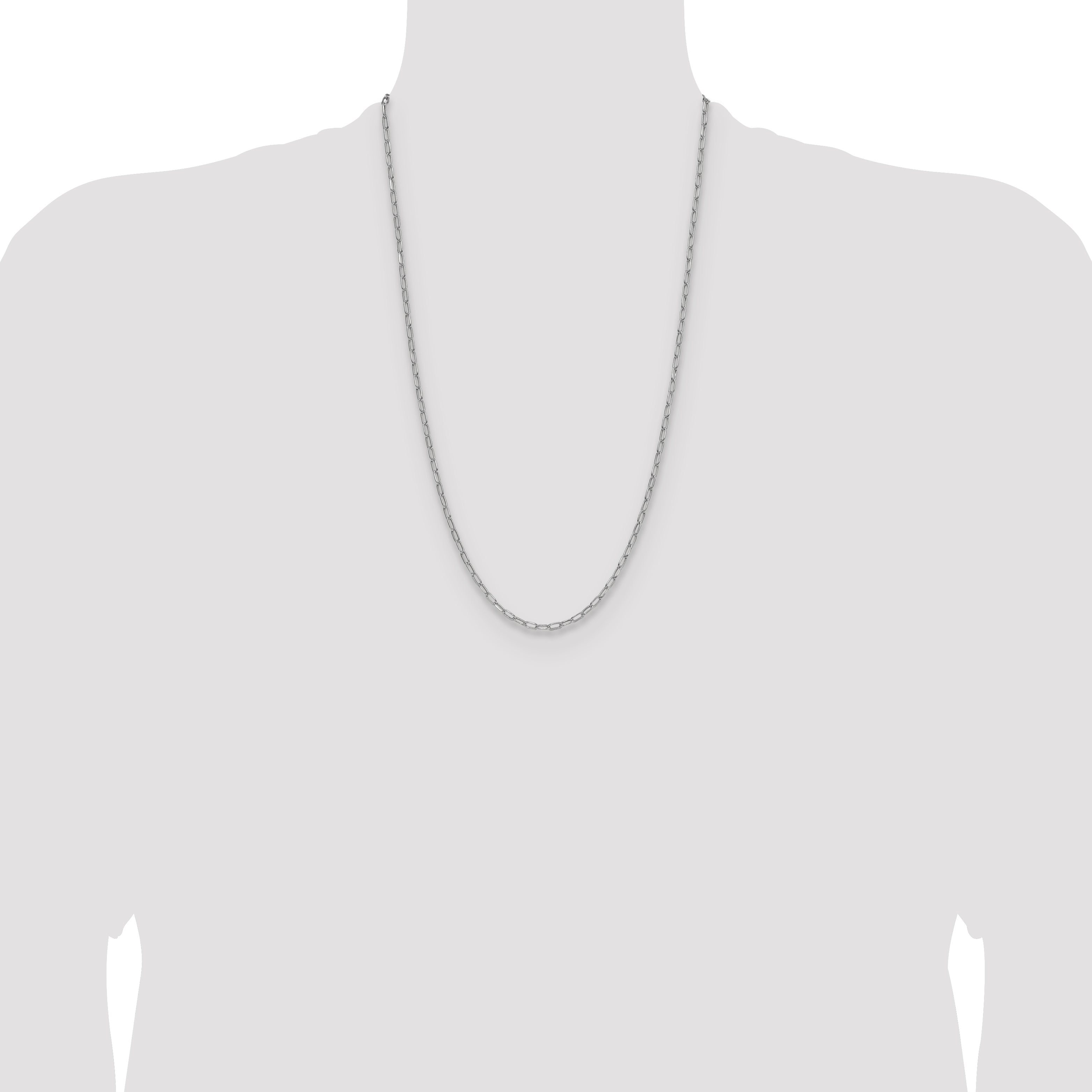 14k White Gold 3.0mm Semi-Solid Beveled Paperclip Chain