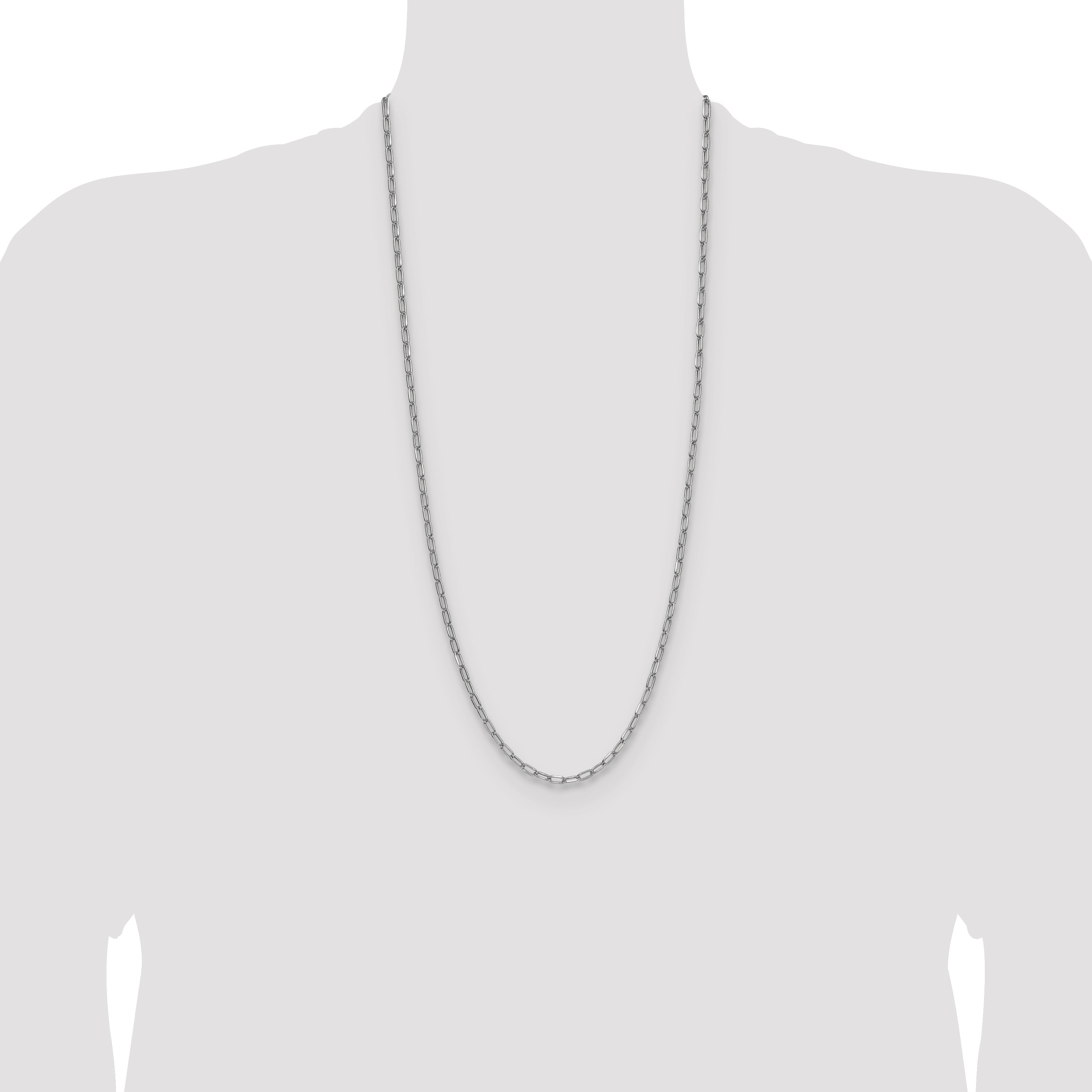 14k White Gold 3.7mm Semi-Solid Beveled Paperclip Chain