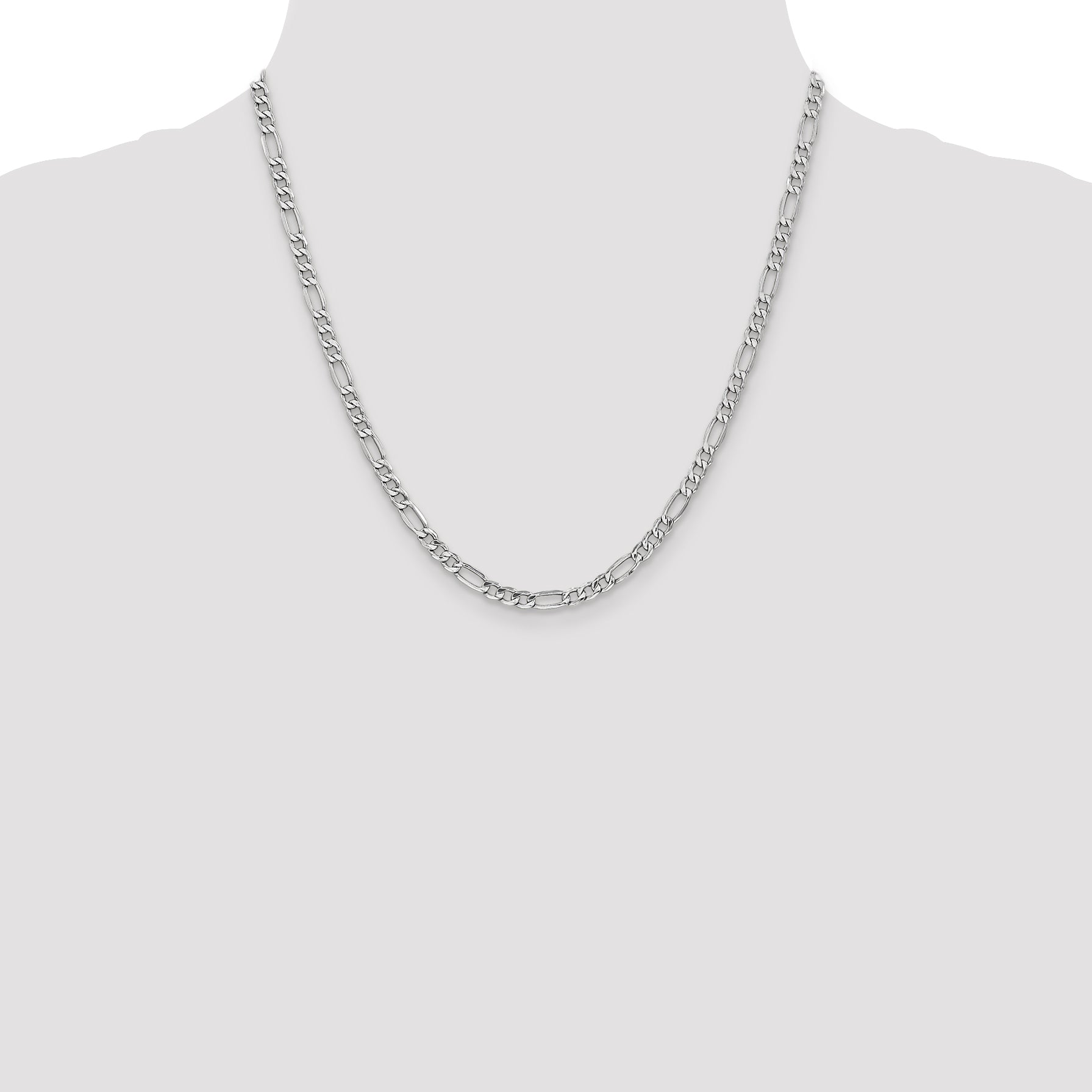 14K White Gold 20 inch 4.4mm Semi-Solid Figaro with Lobster Clasp Chain