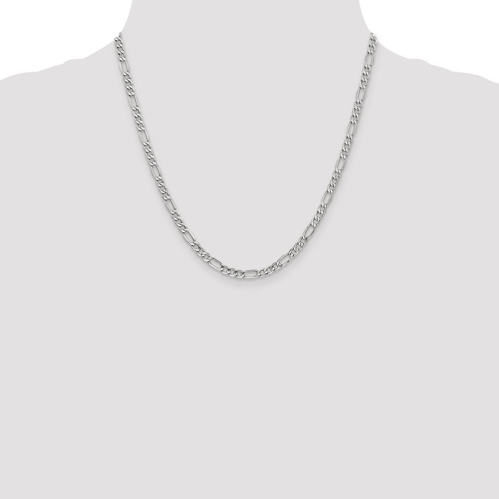 14K White Gold 20 inch 4.4mm Semi-Solid Figaro with Lobster Clasp Chain